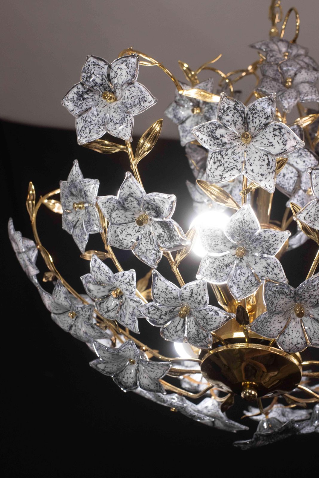Fantastic Rare Murano Chandelier Full Of Black Flowers, 1970s photo vintage