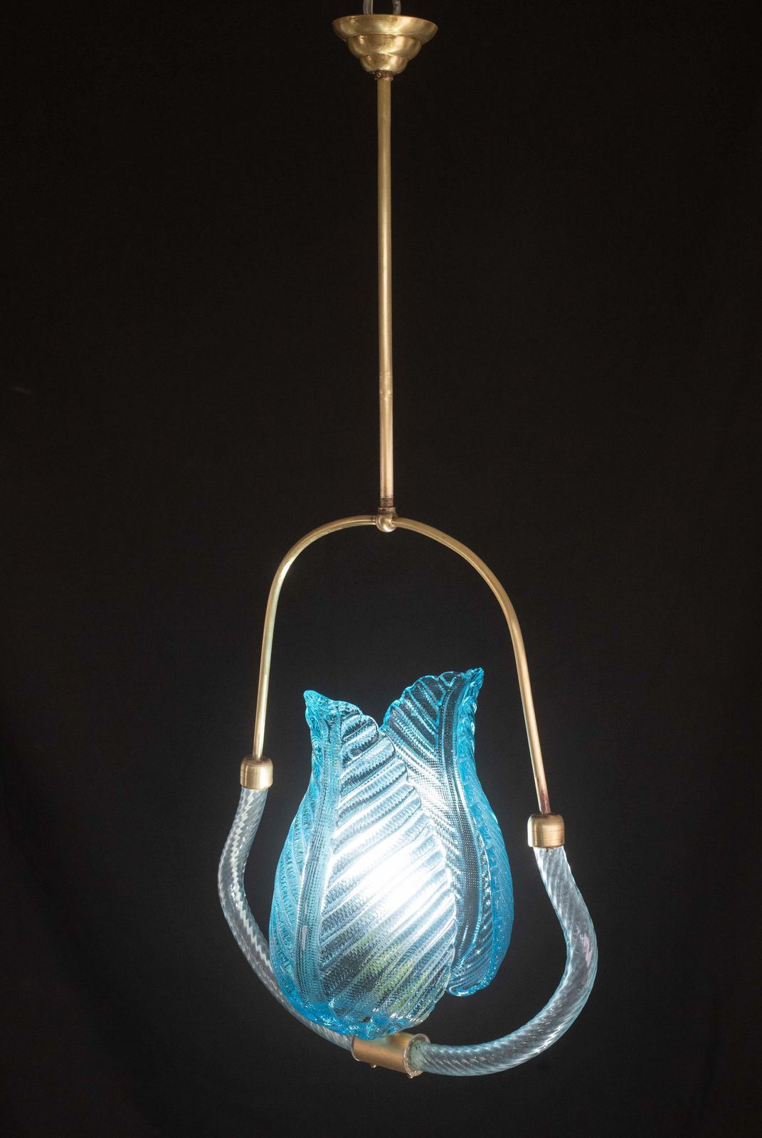 photo for sale Lovely Blue Art Decò Barovier E Toso Pendant Light, 1930s
