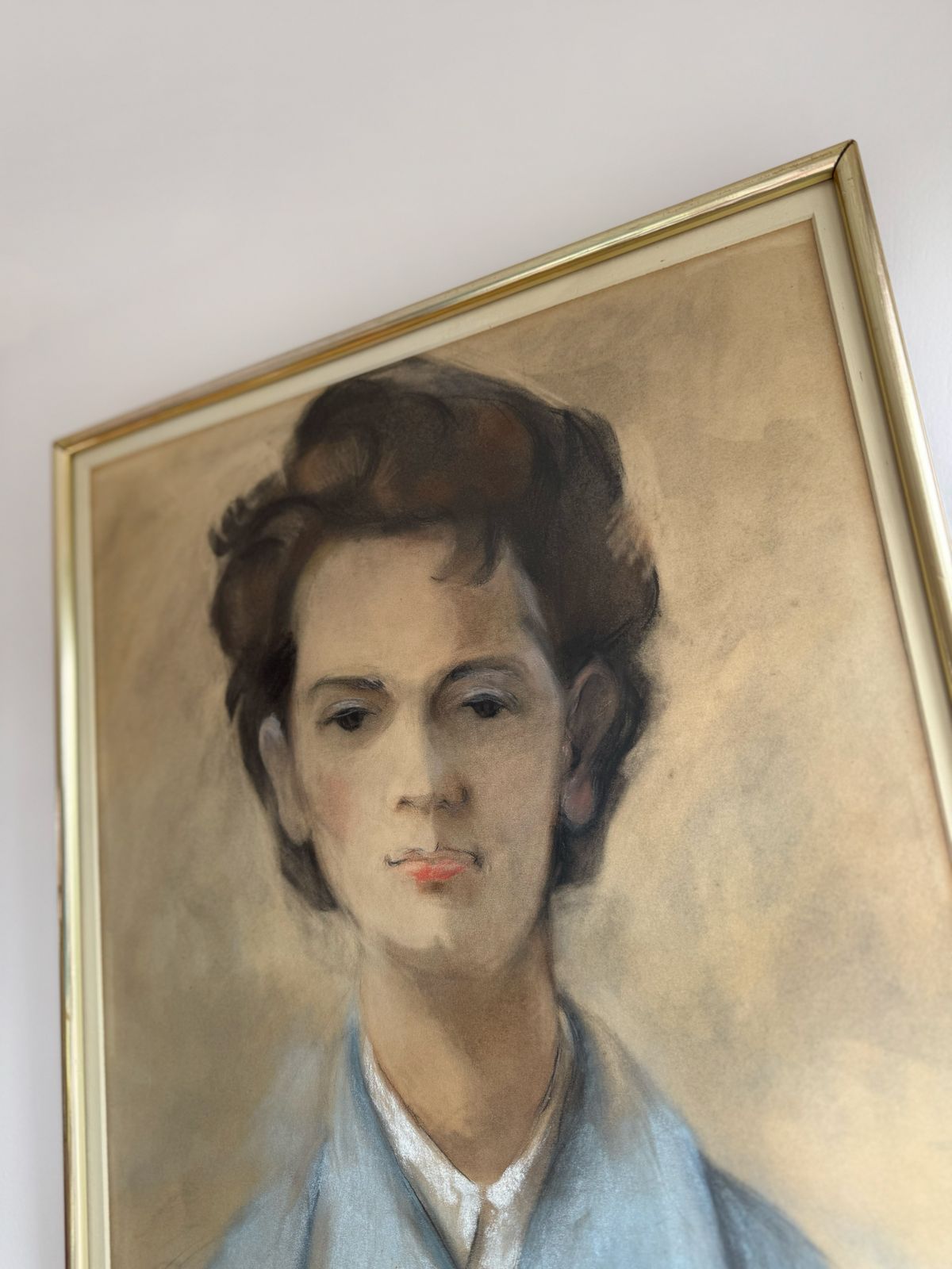 Vintage Pastel Portrait Of Young Woman – Signed By W. Ostrowski, Framed Original Art photo 240.0