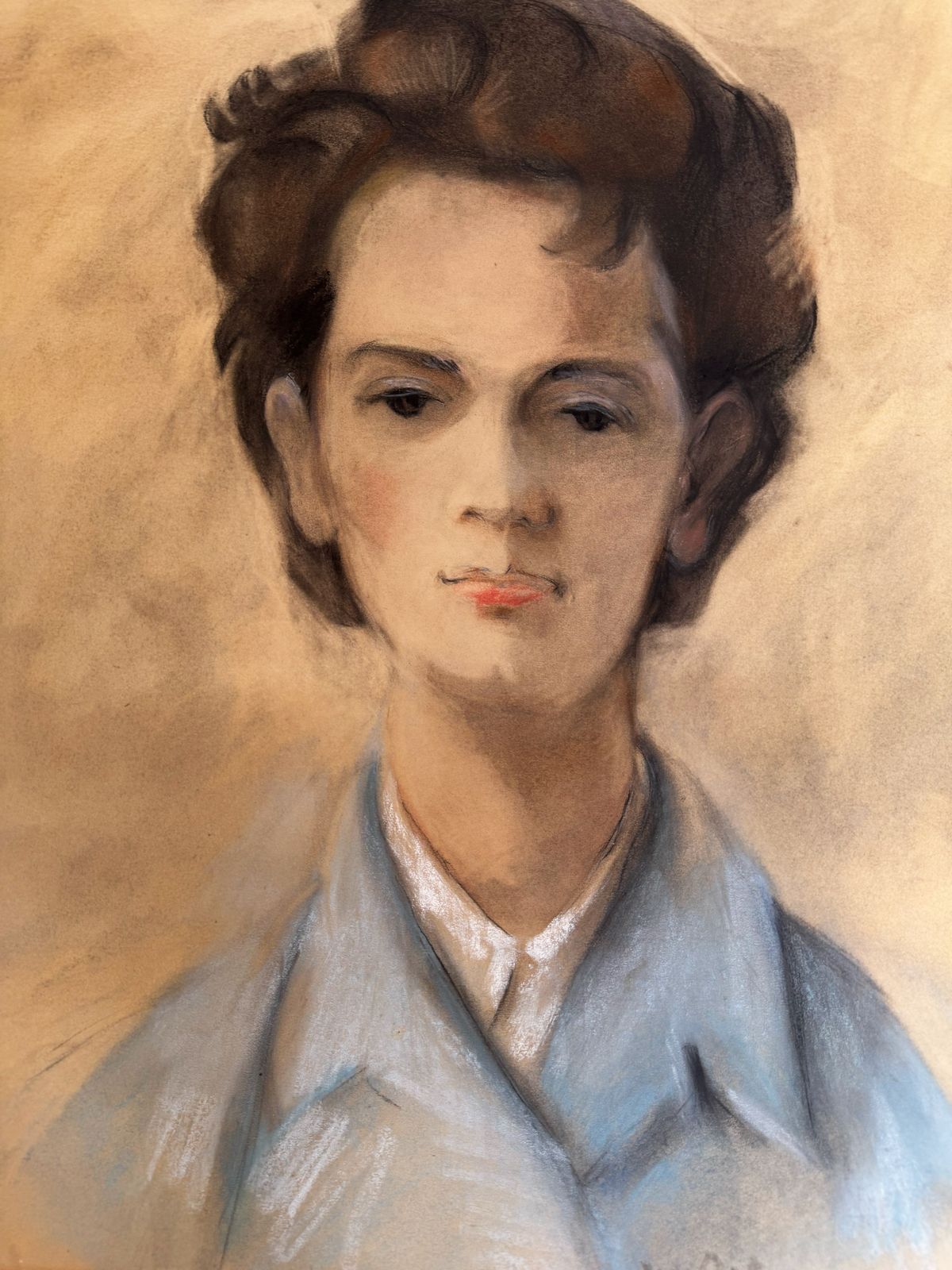 Vintage Pastel Portrait Of Young Woman – Signed By W. Ostrowski, Framed Original Art photo buy