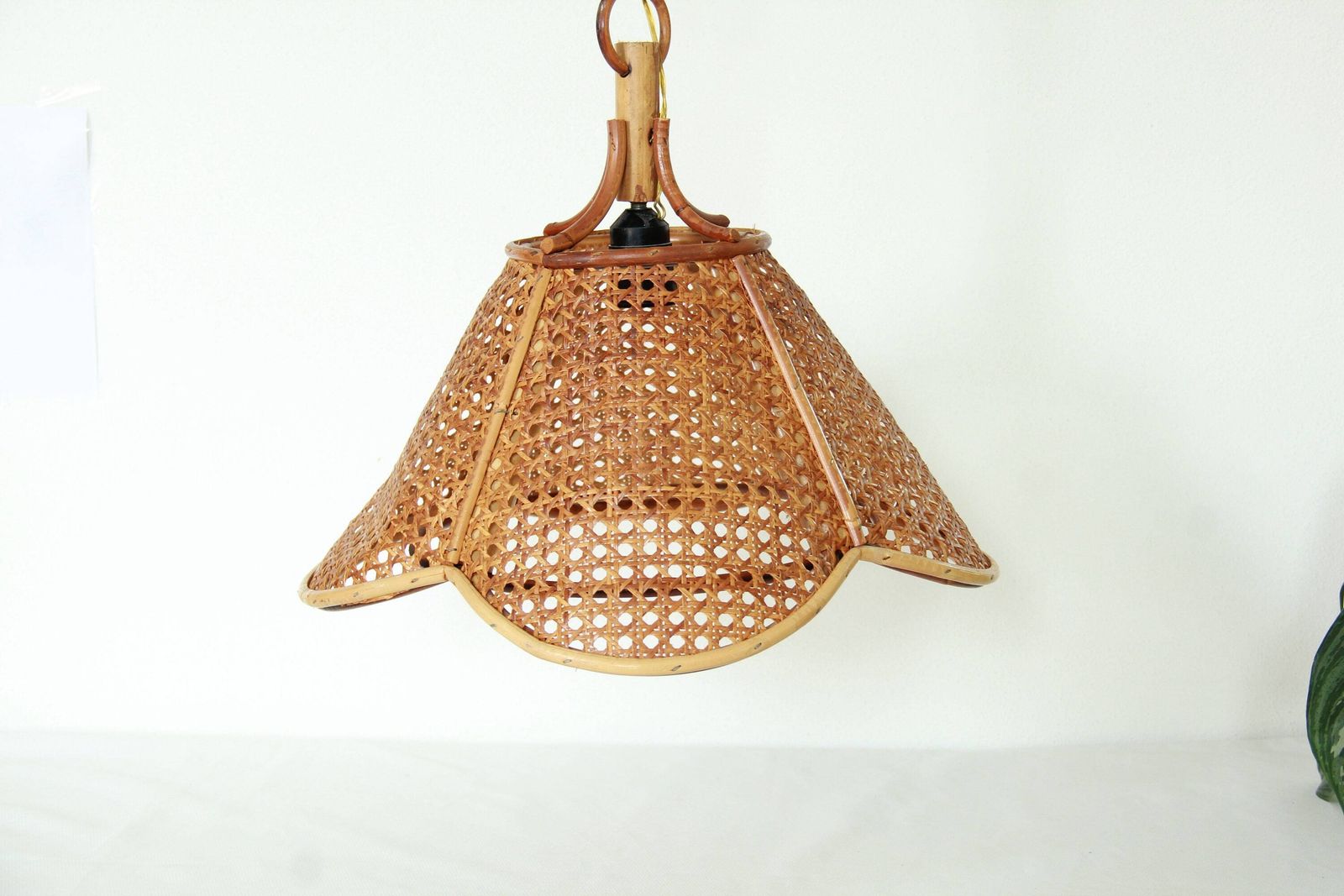 Ombrellino, Vintage Bamboo And Viennese Straw Ceiling Lamp, Italy, 1970s photo for sale