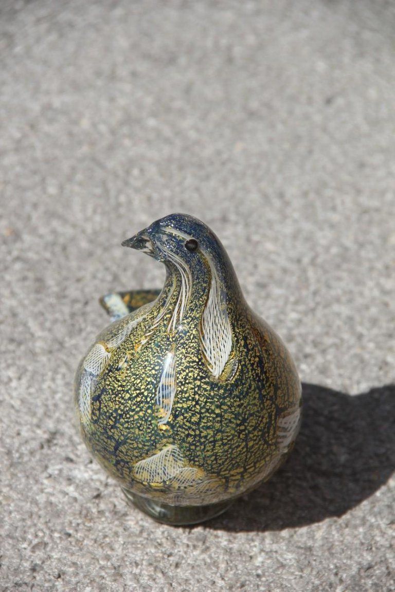 Pigeon Murano Art Glass Green Gold White Blue Zanfirico Avem Design 1960s photo buy