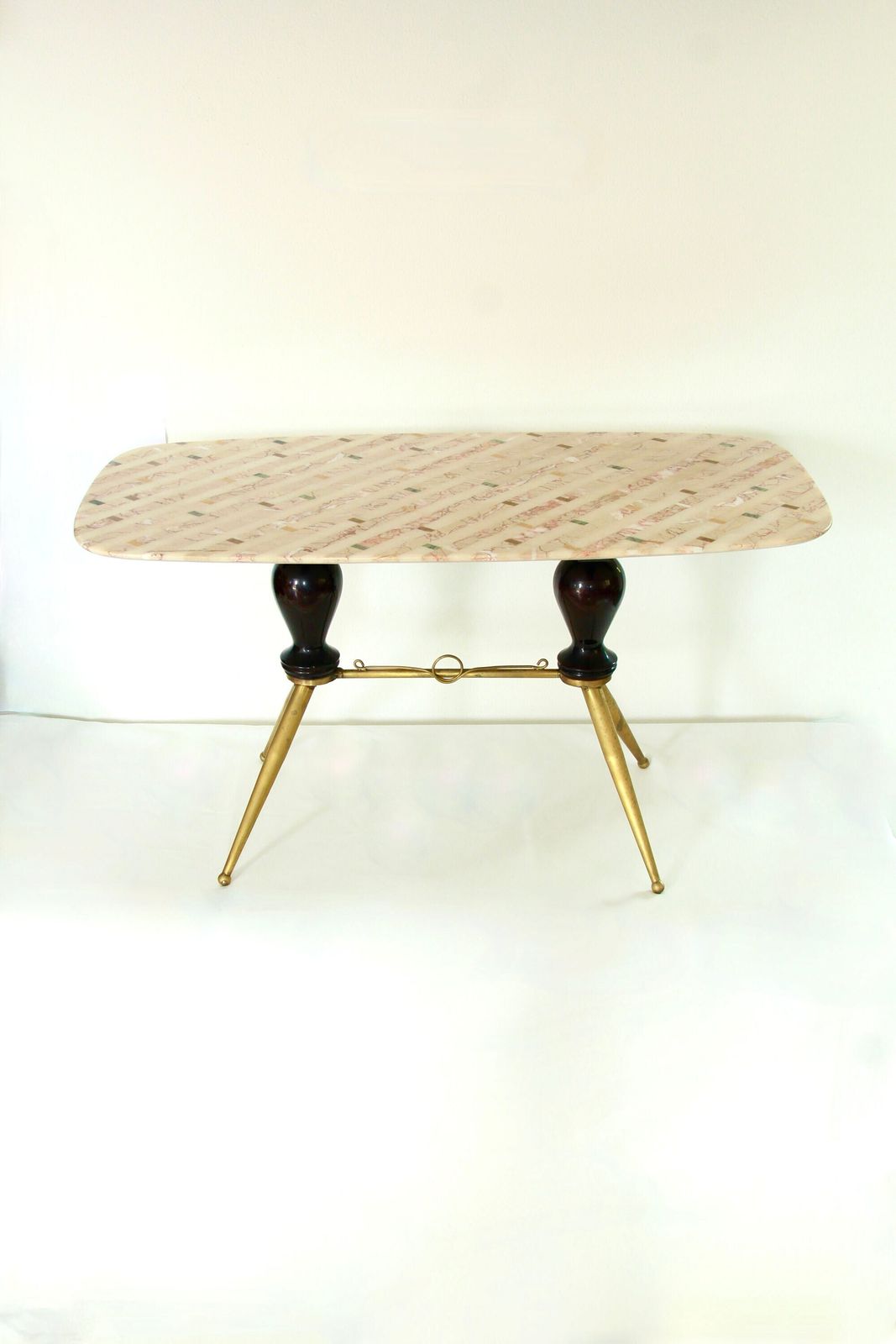 Malvasia, Antique Mid Century Marble And Brass Coffee Table, Italy, 1950s