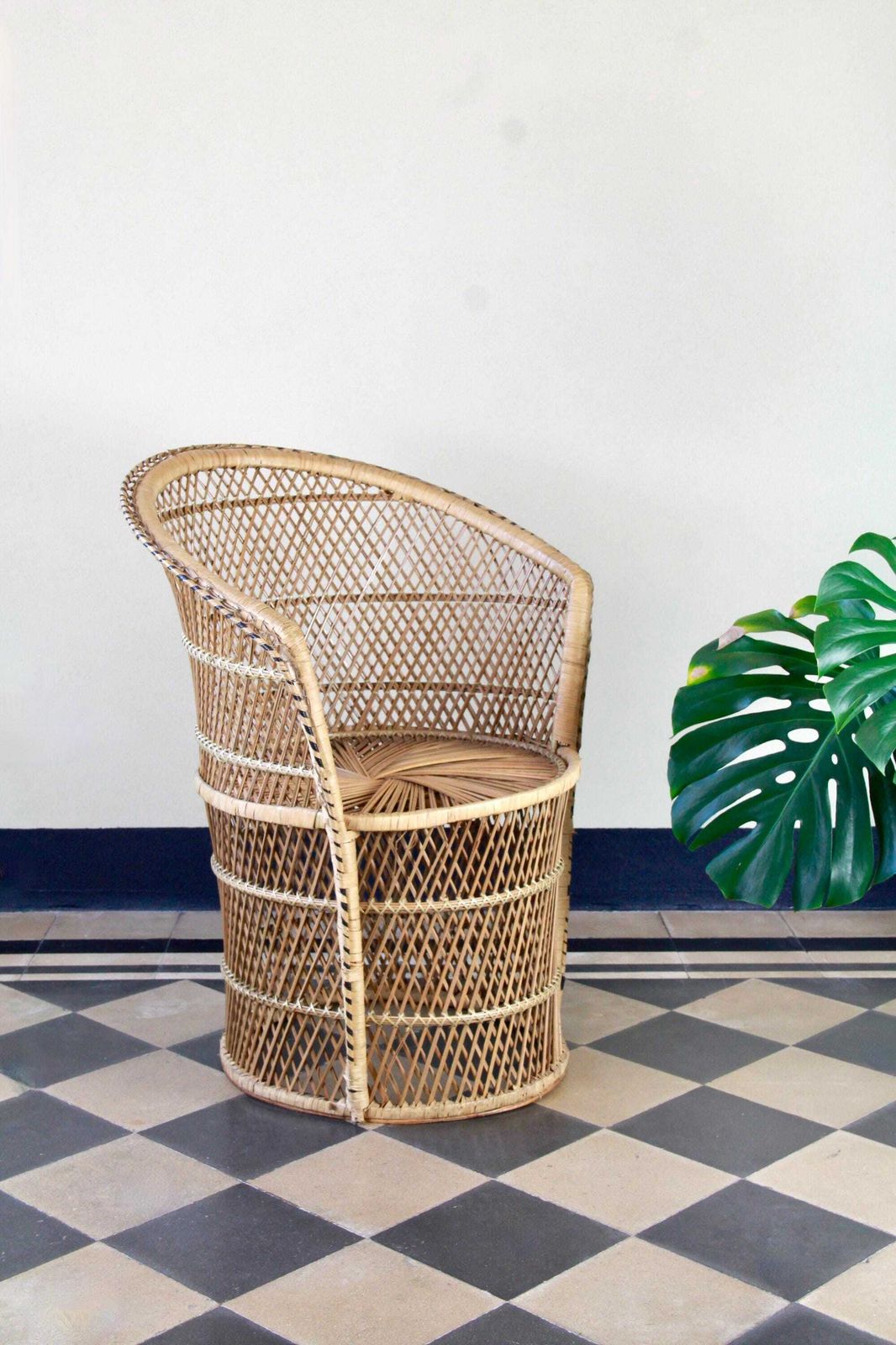 Furniture Pavoncina, Vintage Boho Wicker And Bamboo Peacock Adult Chair, Italy, 1980s photo