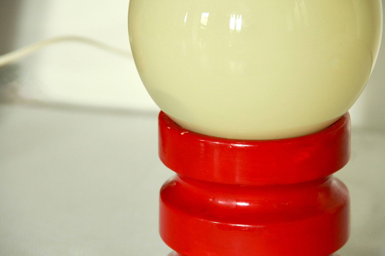 Carminio, Vintage Space Age Wooden And Glass Table Lamp, Italy, 1970s photo for sale