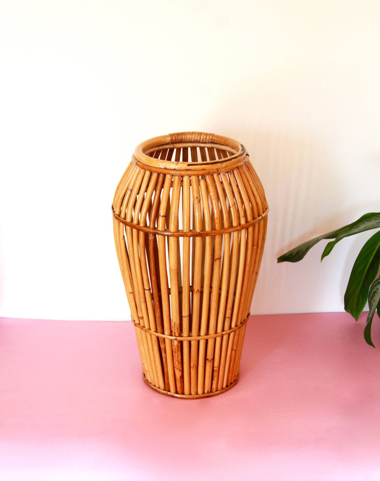 Cestello, Mid Century Vintage Bamboo Umbrella Stand / Basket, Italy, 1970s photo vinterior