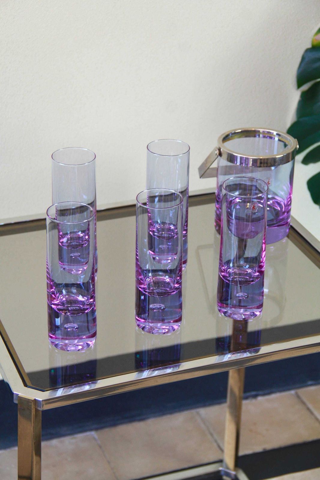 Deep Purple, Space Age Alexandrite Drinking Glasses And Ice Bucket By Kristal, Italy, 1970s photo 370.0