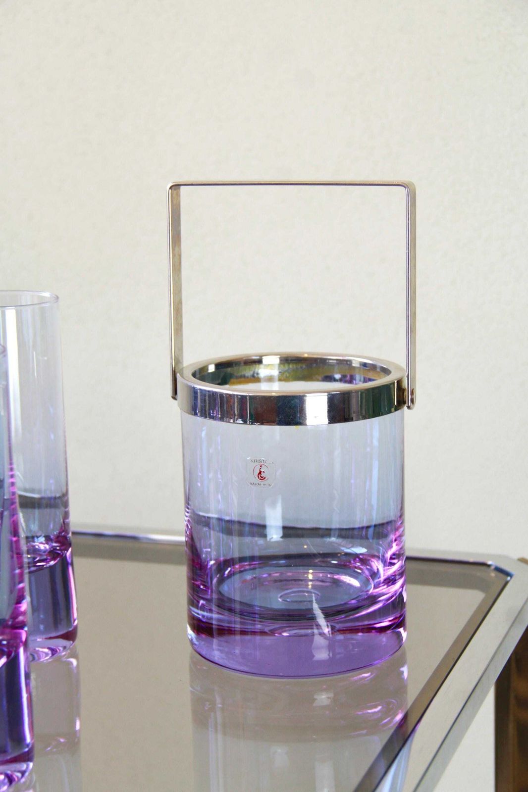 Deep Purple, Space Age Alexandrite Drinking Glasses And Ice Bucket By Kristal, Italy, 1970s photo vinterior