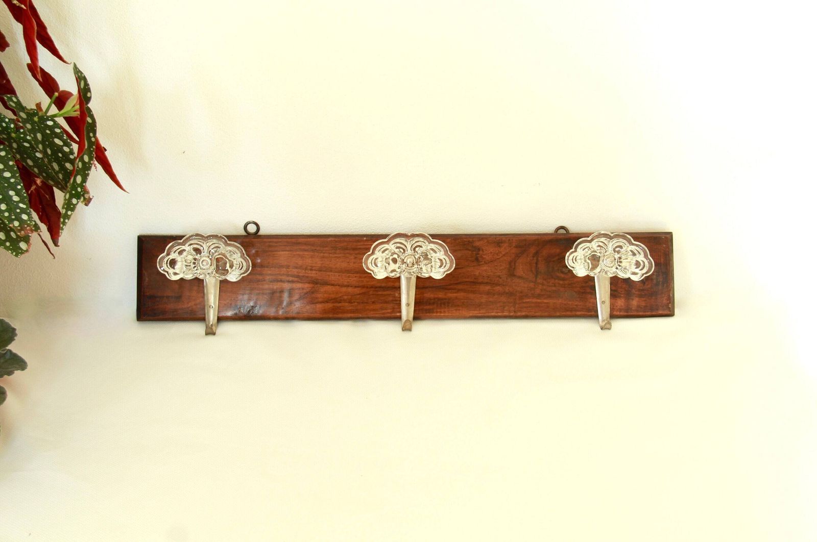 Trefiori, Antique Mid Century Glass And Wood Coat Rack, Italy, 1940s