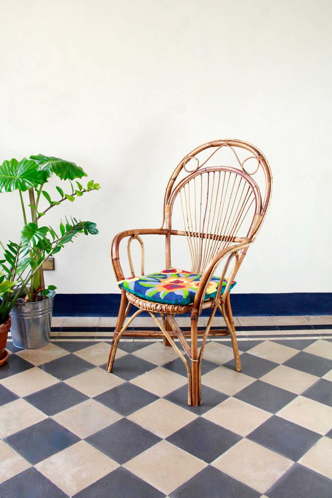 photo furniture Comoda, Vintage Wicker And Bamboo Armchair, Italy, 1970s