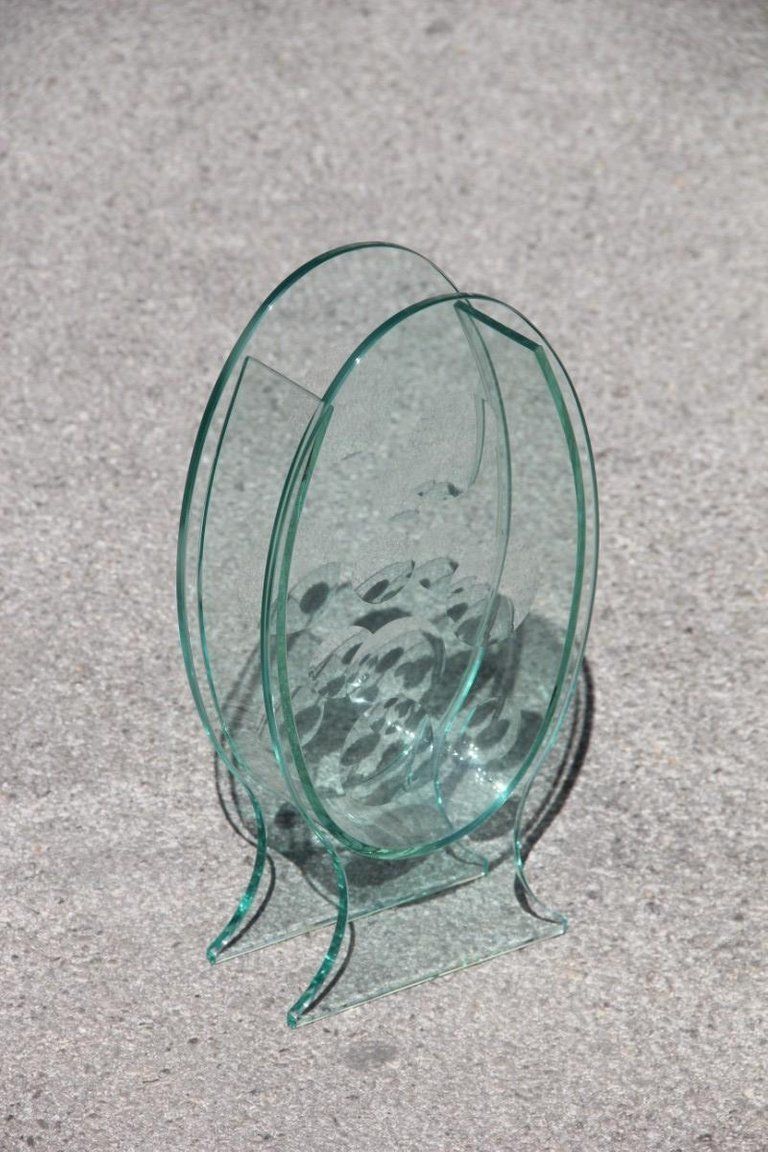 Sculptural Oval Crystal Vase Round Incisions Italian Design 1980s Signed Qa photo furniture