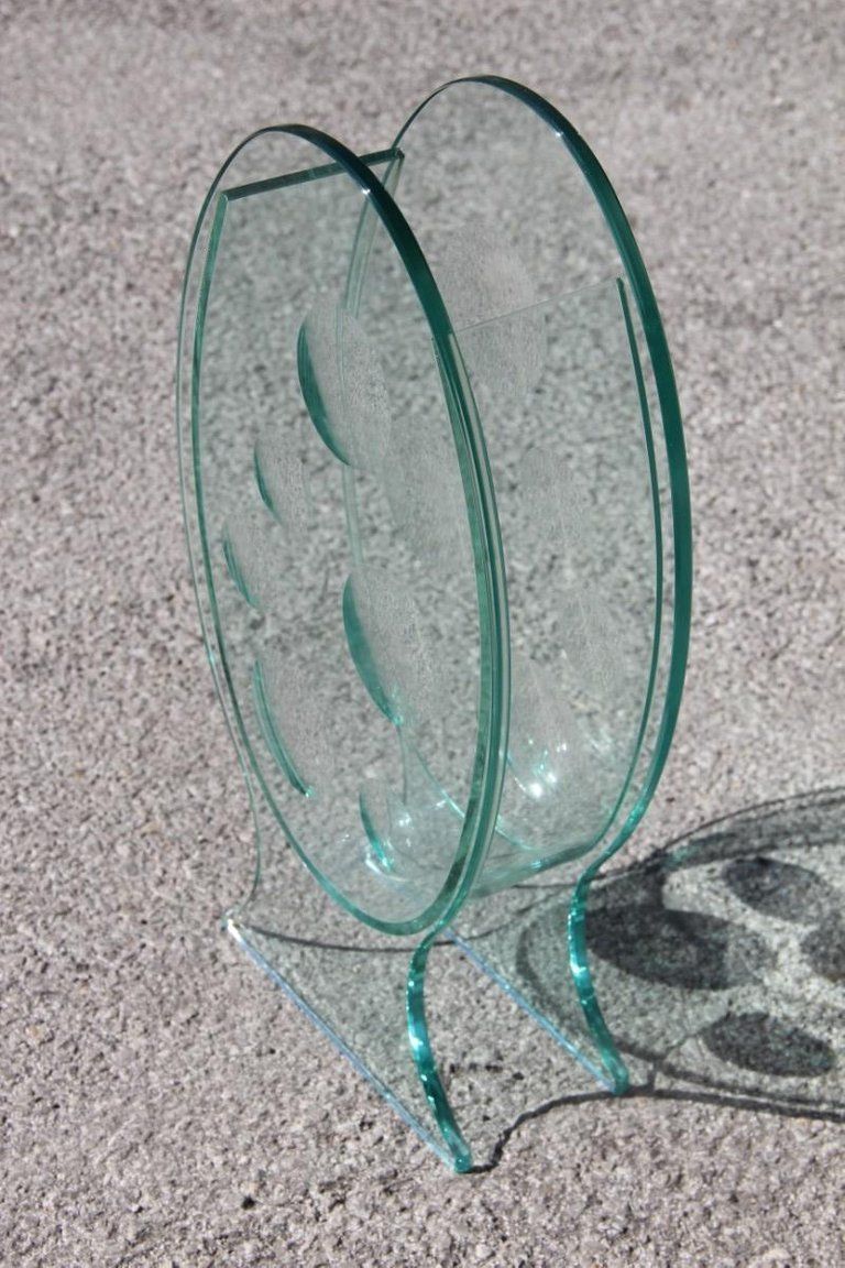 Sculptural Oval Crystal Vase Round Incisions Italian Design 1980s Signed Qa photo vinterior