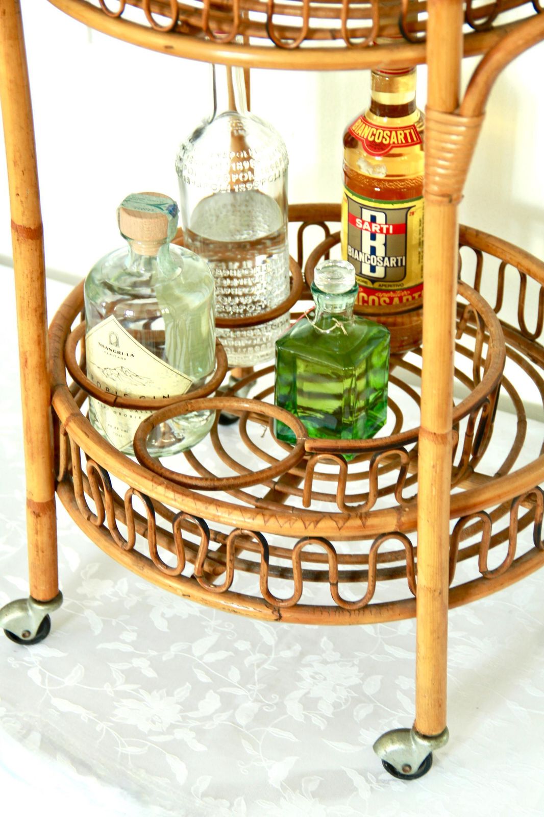 Carrello, Vintage Bamboo And Wicker Bar Cart / Trolley , Italy, 1970s photo Furniture