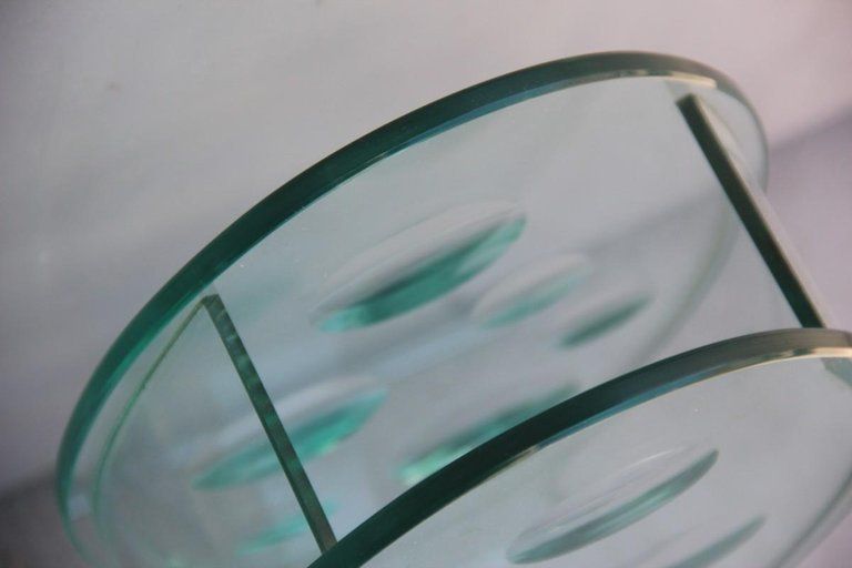 Sculptural Oval Crystal Vase Round Incisions Italian Design 1980s Signed Qa photo buy