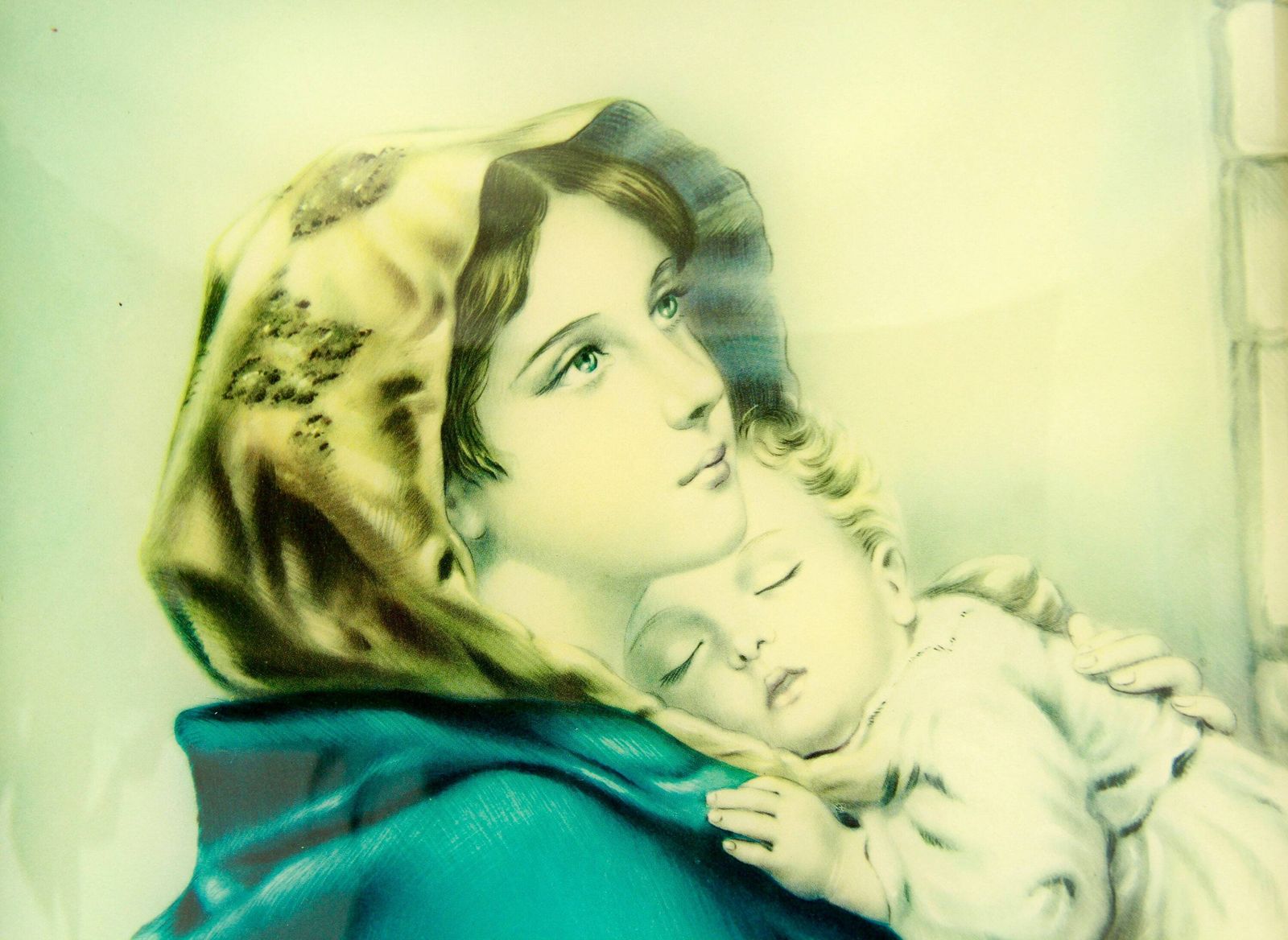 Madonna Del Riposo, Antique Maternity Painting, Italy, 1940s photo 190.0