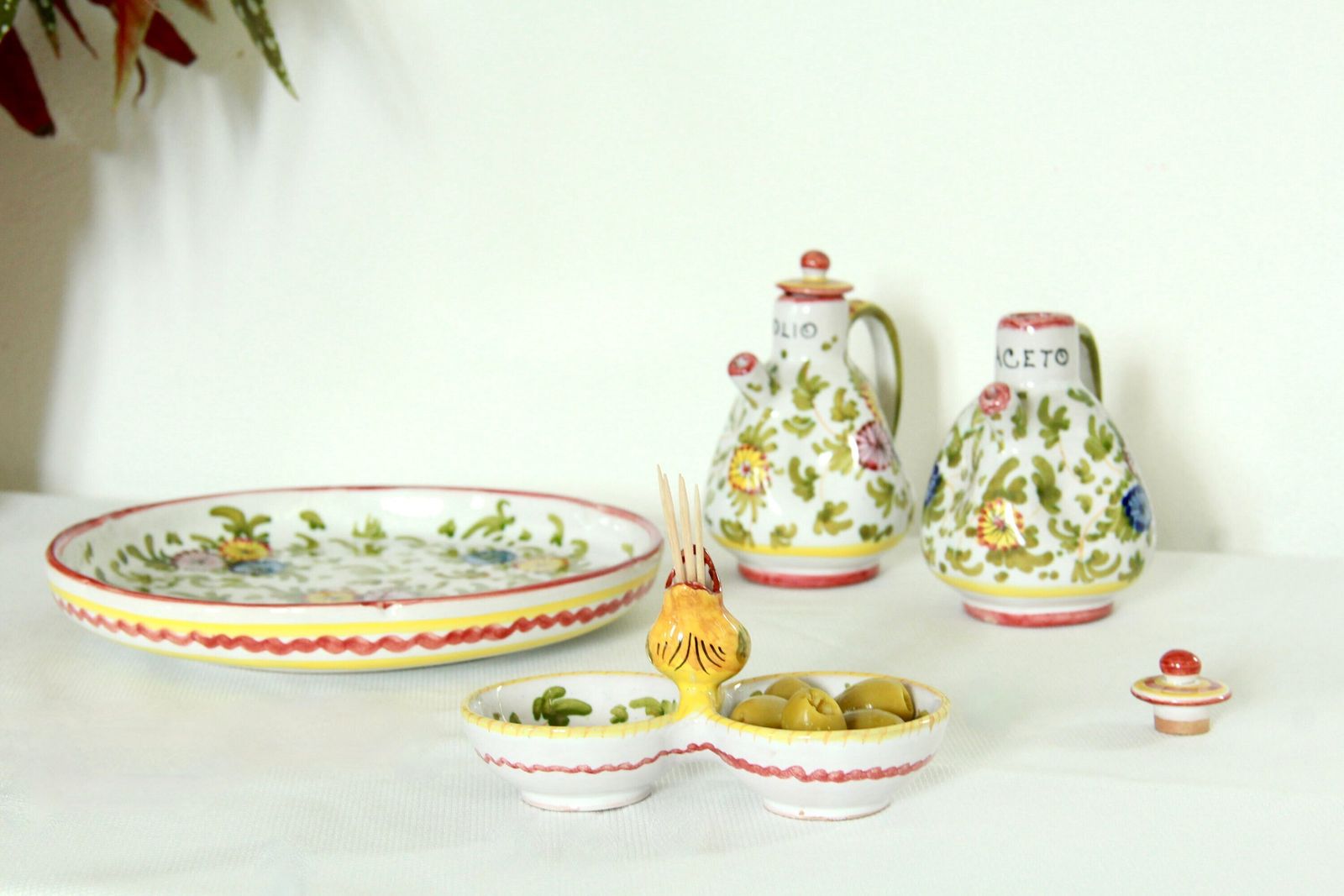 Olio E Aceto, Vintage Hand  Crafted Oil And Vinegar Set From Deruta, Italy, 1970s photo buy