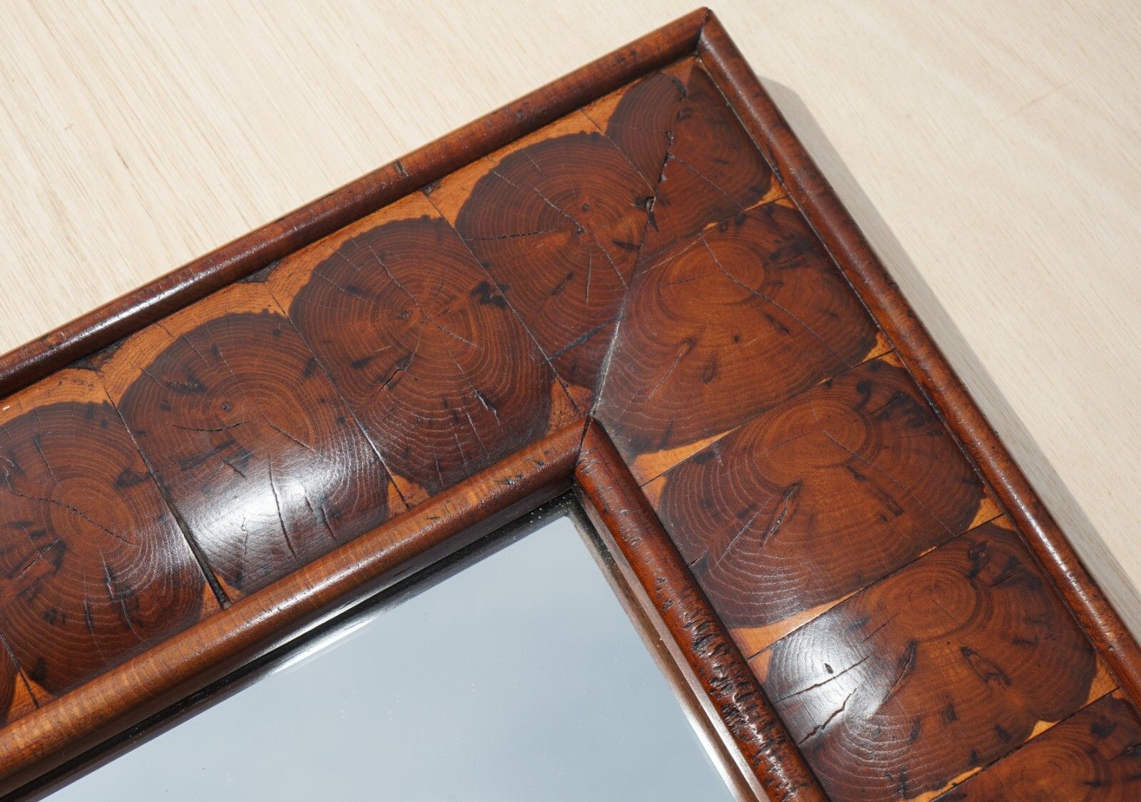 Exquisite Antique Oyster Laburnum Wood Cushion Framed Wall Mirror Sublime Patina photo buy