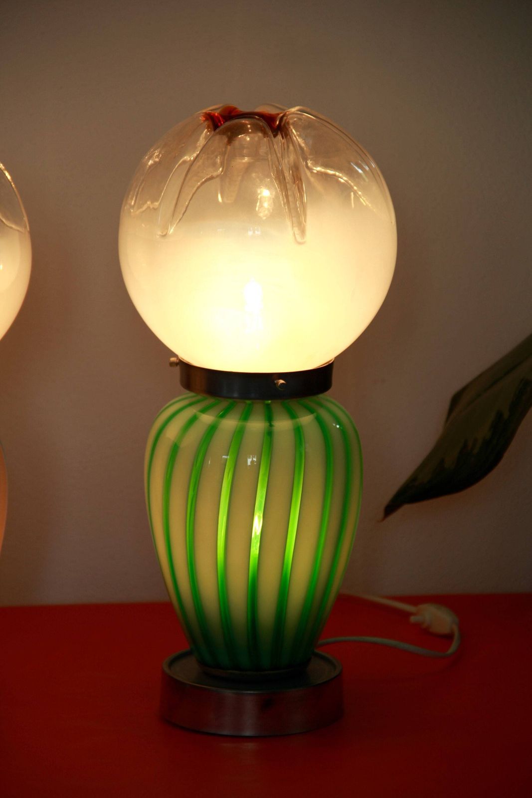Ranuncoli, Space Age Mazzega Murano Swirl Lamps, Set Of 2, Italy, 1970s photo vintage