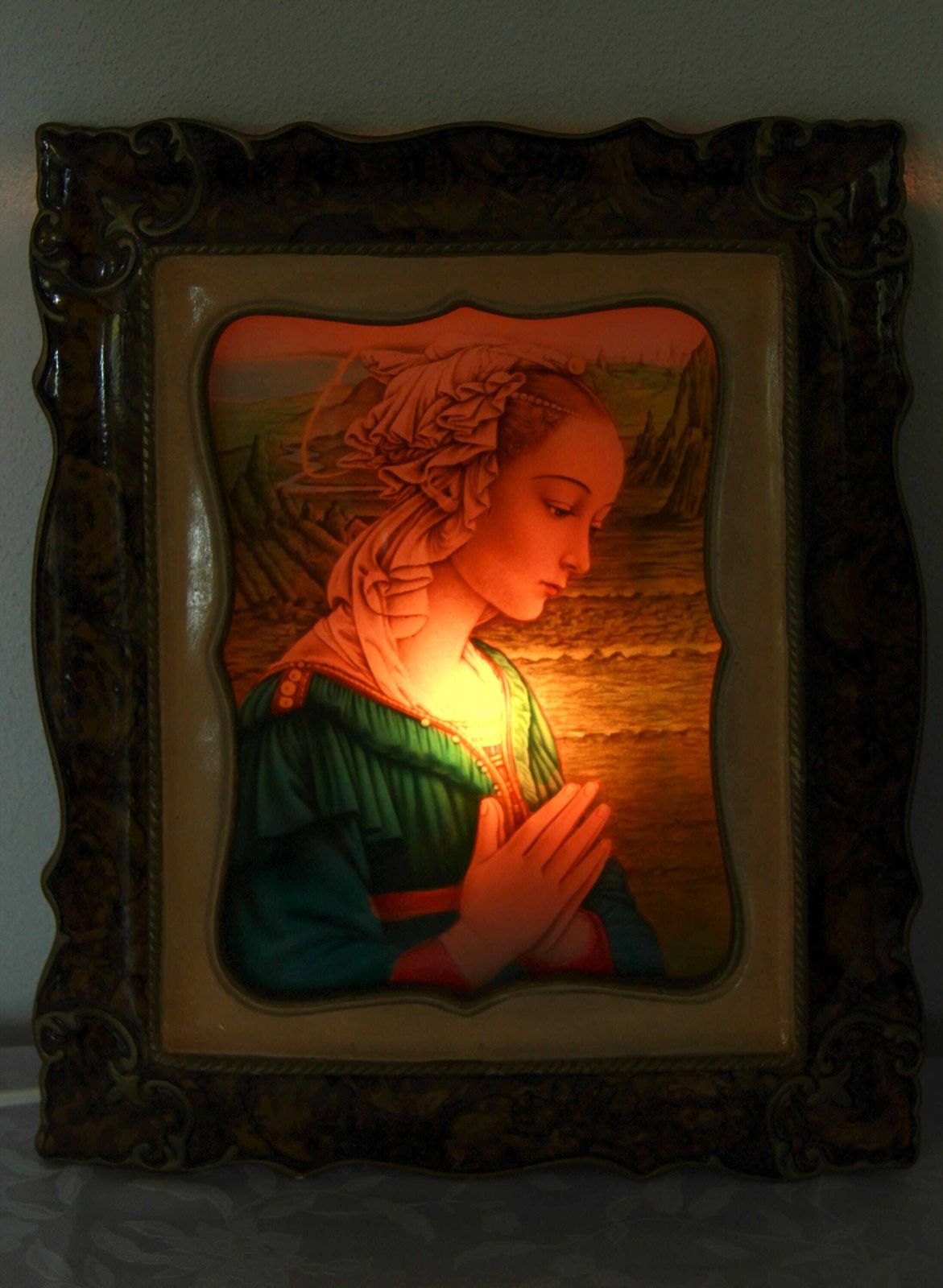 Lippina, Antique St. Mary Art Deco Wall Picture/Lamp, Italy, 1940s photo buy