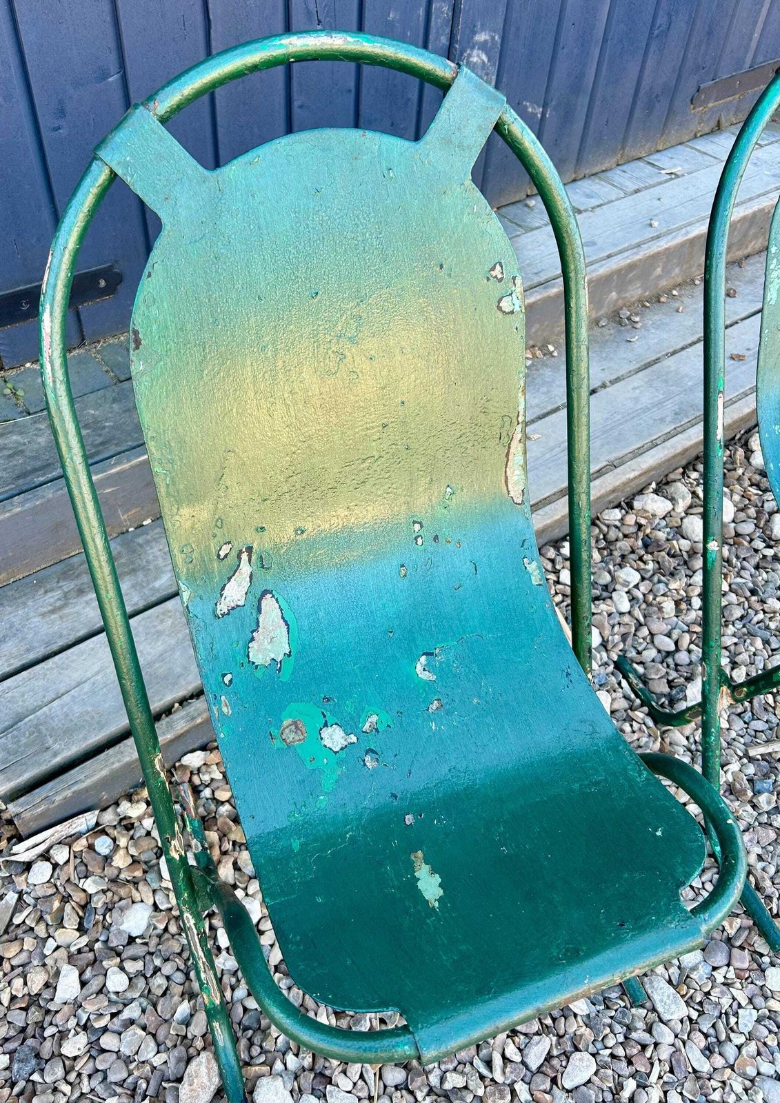 Set Of Four Sebel Stak A Bye Industrial Metal Chairs Vintage Restaurant Cafe Dining Stacking Retro Kitchen Garden photo for sale