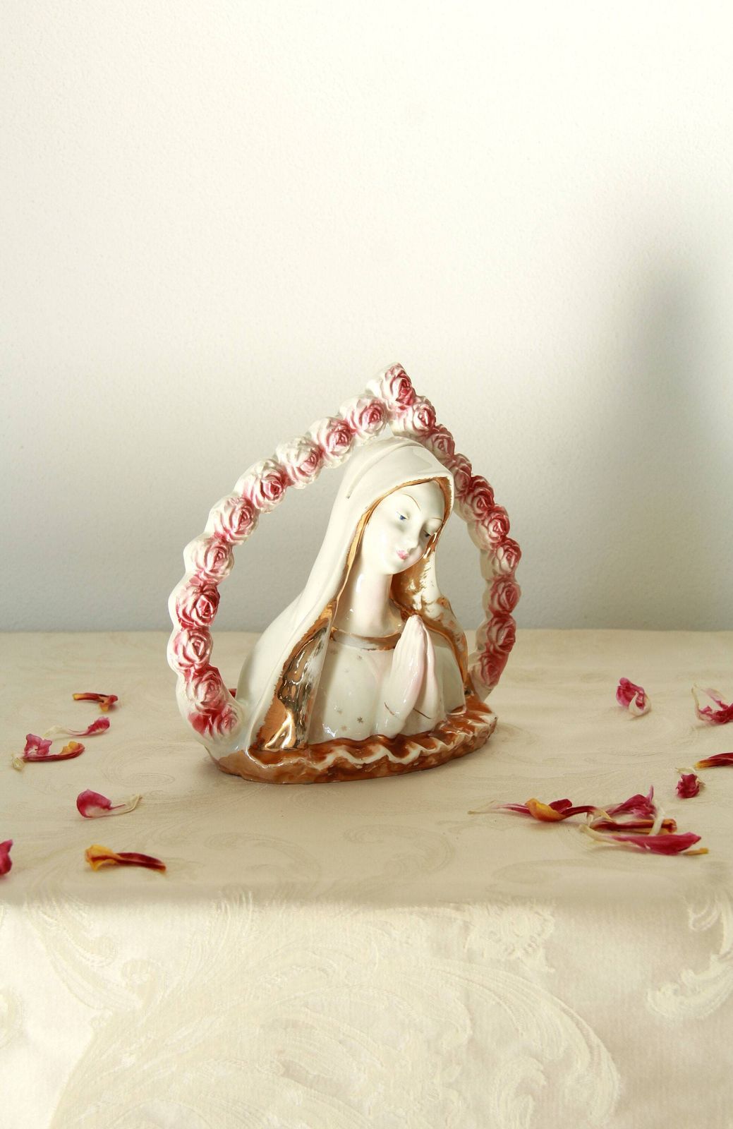 photo furniture Madonna Delle Rose, Antique Art Deco Saint Mary Sculpture, Italy, 1940s