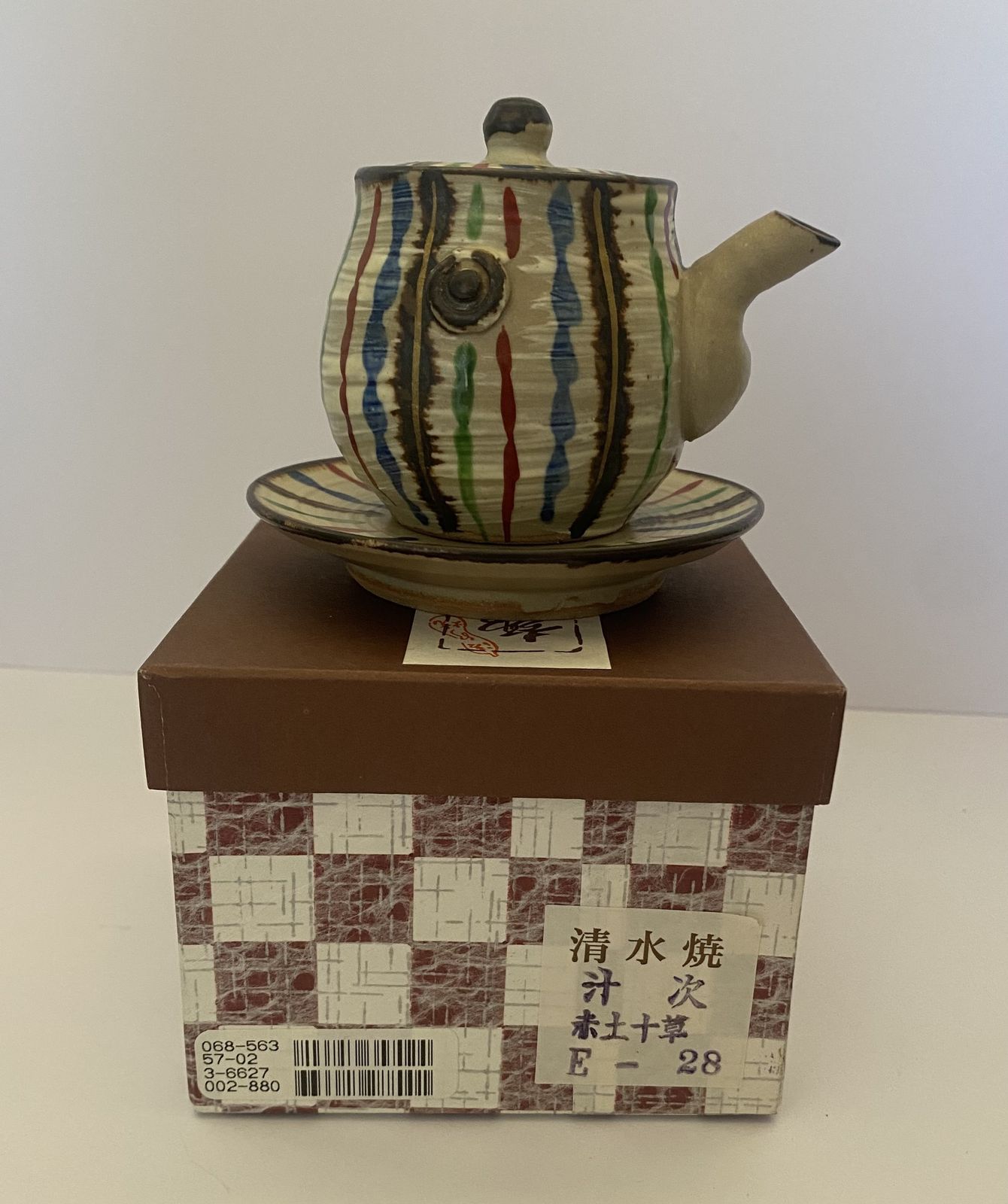 Home Decor Original, Kitomizu Ware, Stoneware Teapot And ‘Water Bucket’ With Intricate ‘Snake Grass Design. photo