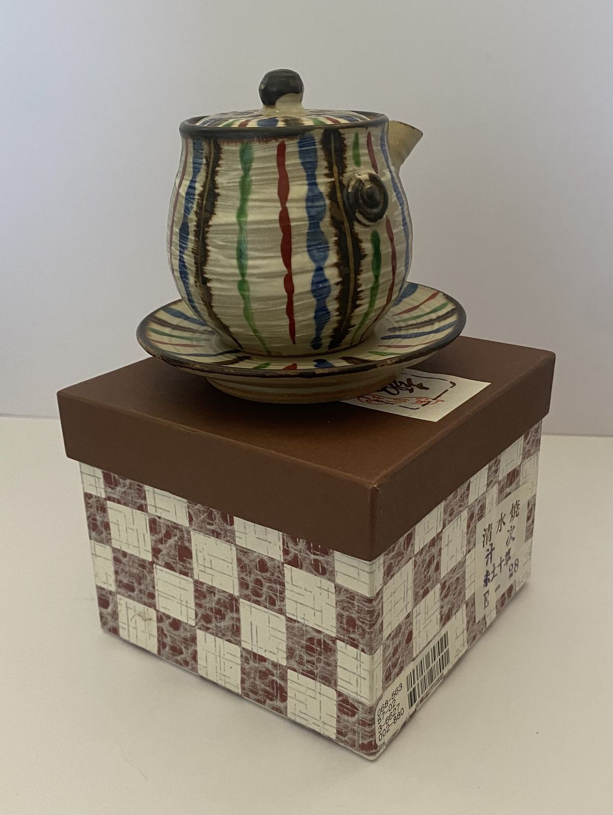 photo vinterior Original, Kitomizu Ware, Stoneware Teapot And ‘Water Bucket’ With Intricate ‘Snake Grass Design.