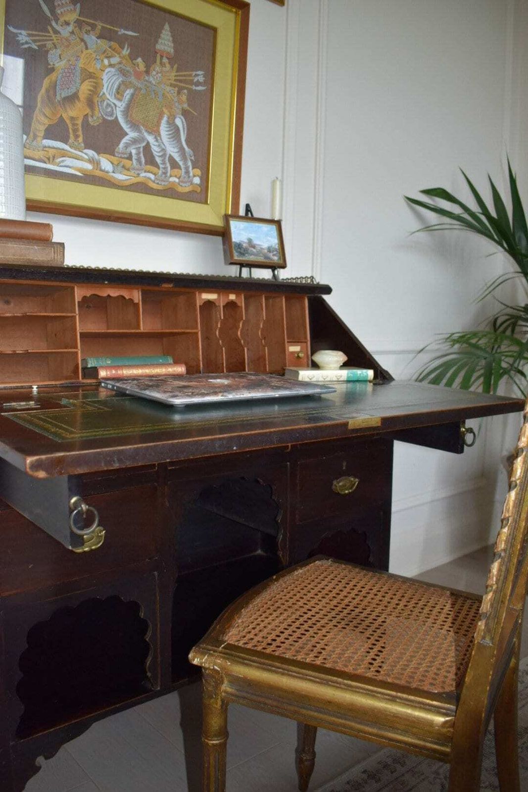 Charming Late 19th Century Edwardian Mahogany Bureau With Brass Gallery Rail photo vintage