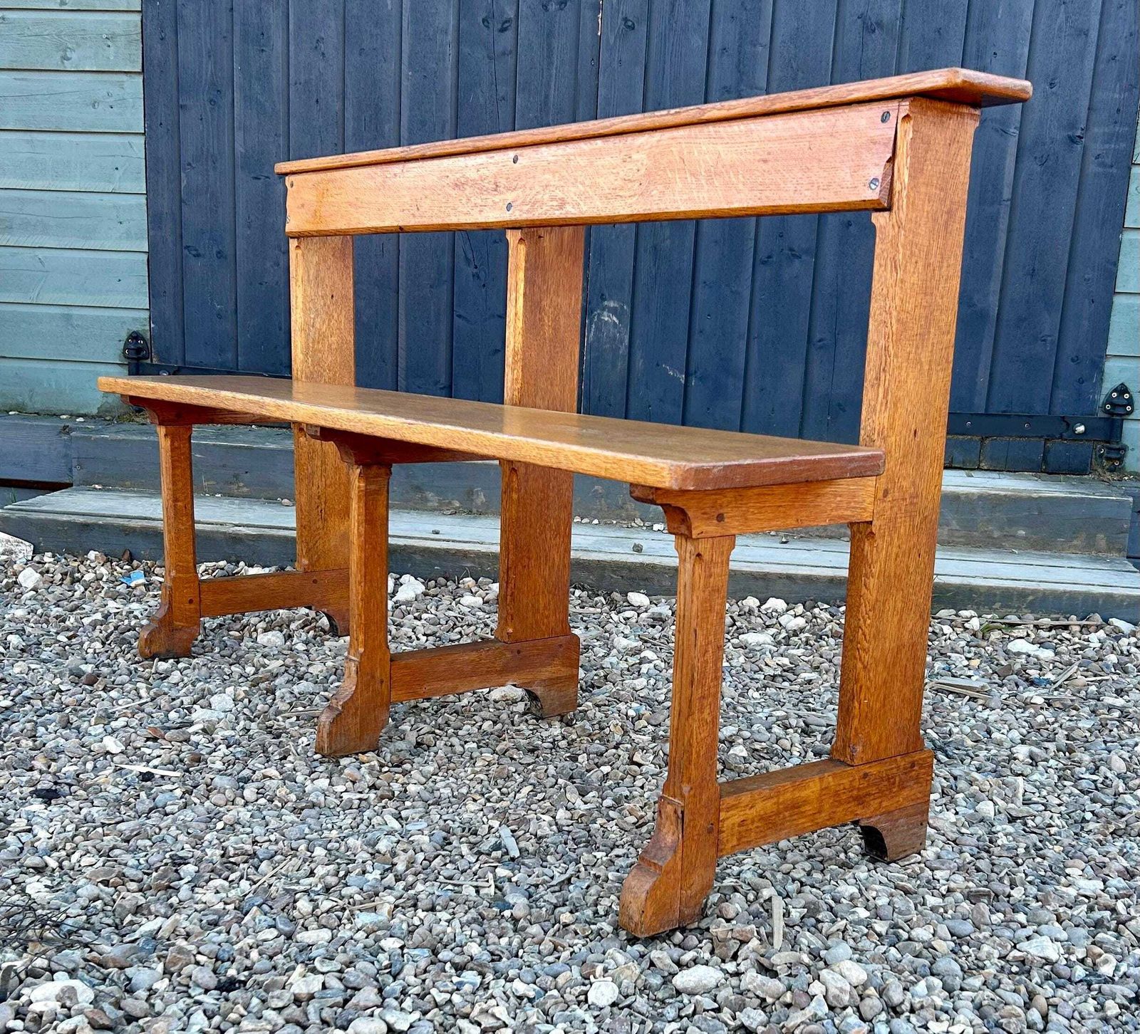 Gothic Oak Bench Wooden Kitchen Antique Vintage Retro Chair Seating Industrial Hall Side Victorian