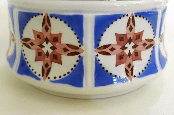 Art Deco Candy / Sugar Bowl In Earthenware And Metal From Gebrüder Mehner, Former Czechoslovakia, 1920s photo 90.0