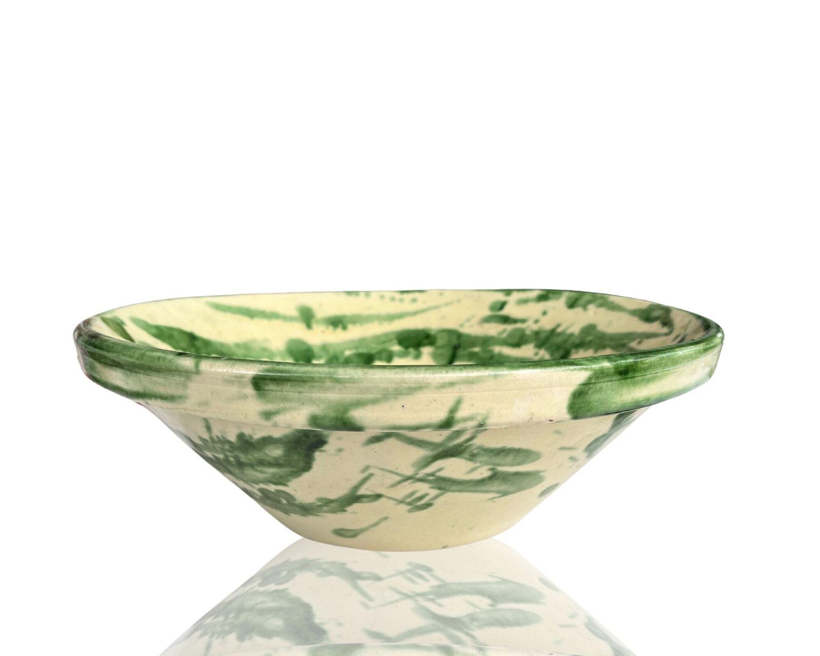 Spanish Lebrillo Ceramic Bowl | Green Table Center Piece | 14" (35cm) photo Home Decor