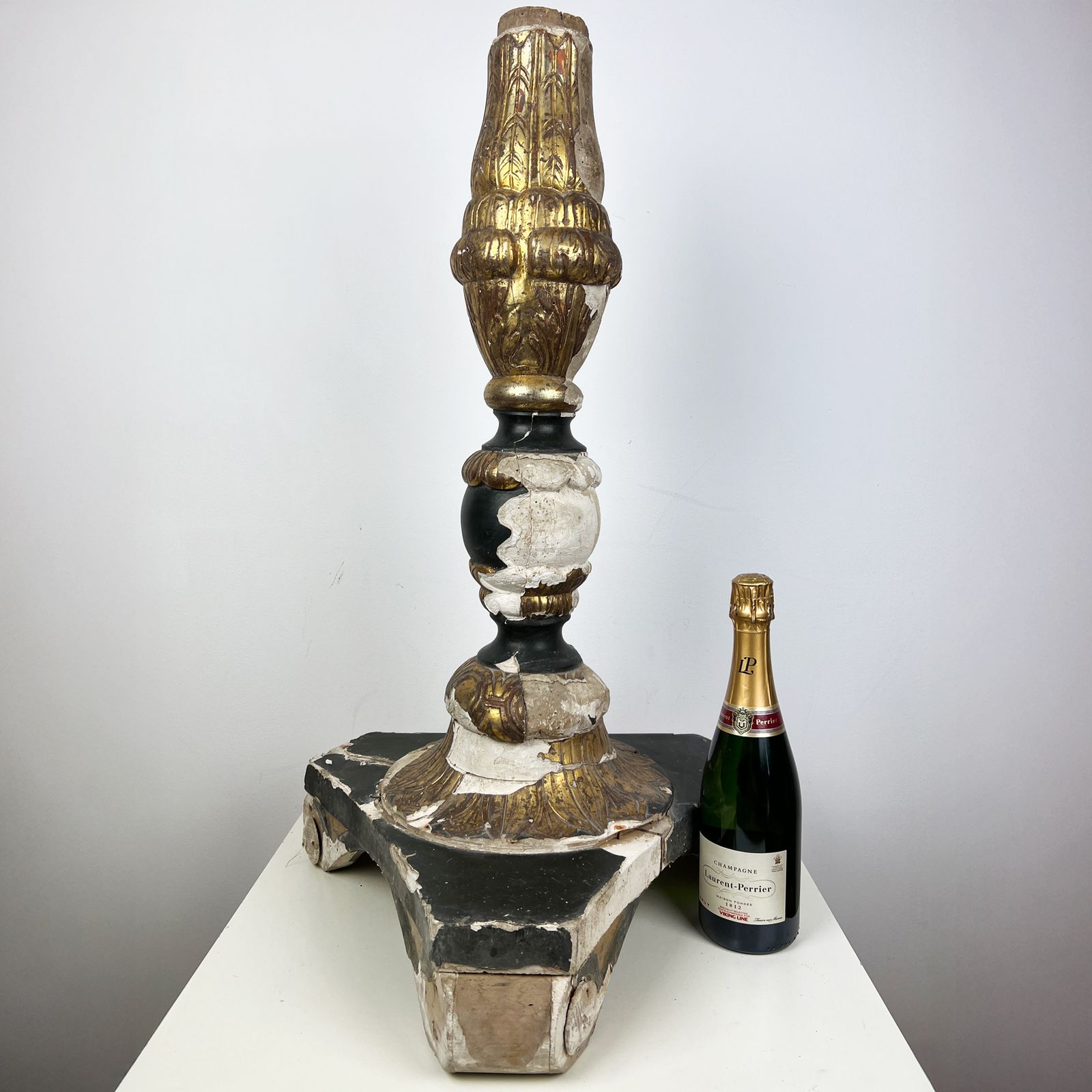 photo furniture 1700's Large Salvaged Gilt Wood Fragment, Baroque Altar Candlestick Base