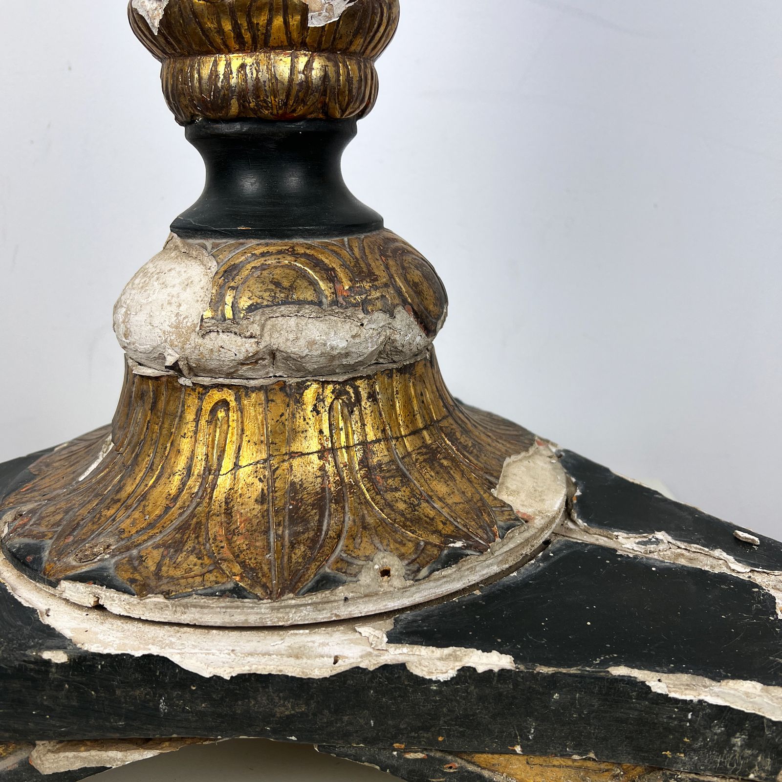 1700's Large Salvaged Gilt Wood Fragment, Baroque Altar Candlestick Base photo for sale