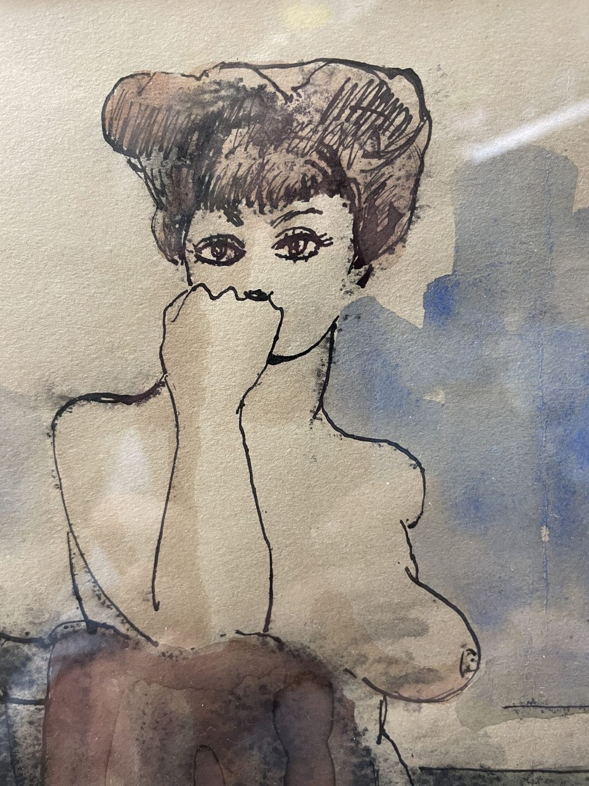 Portrait Of A Seated Model In Pen And Water Colour By Sydney D’horne Shepherd. (1909 To 1993) photo Art