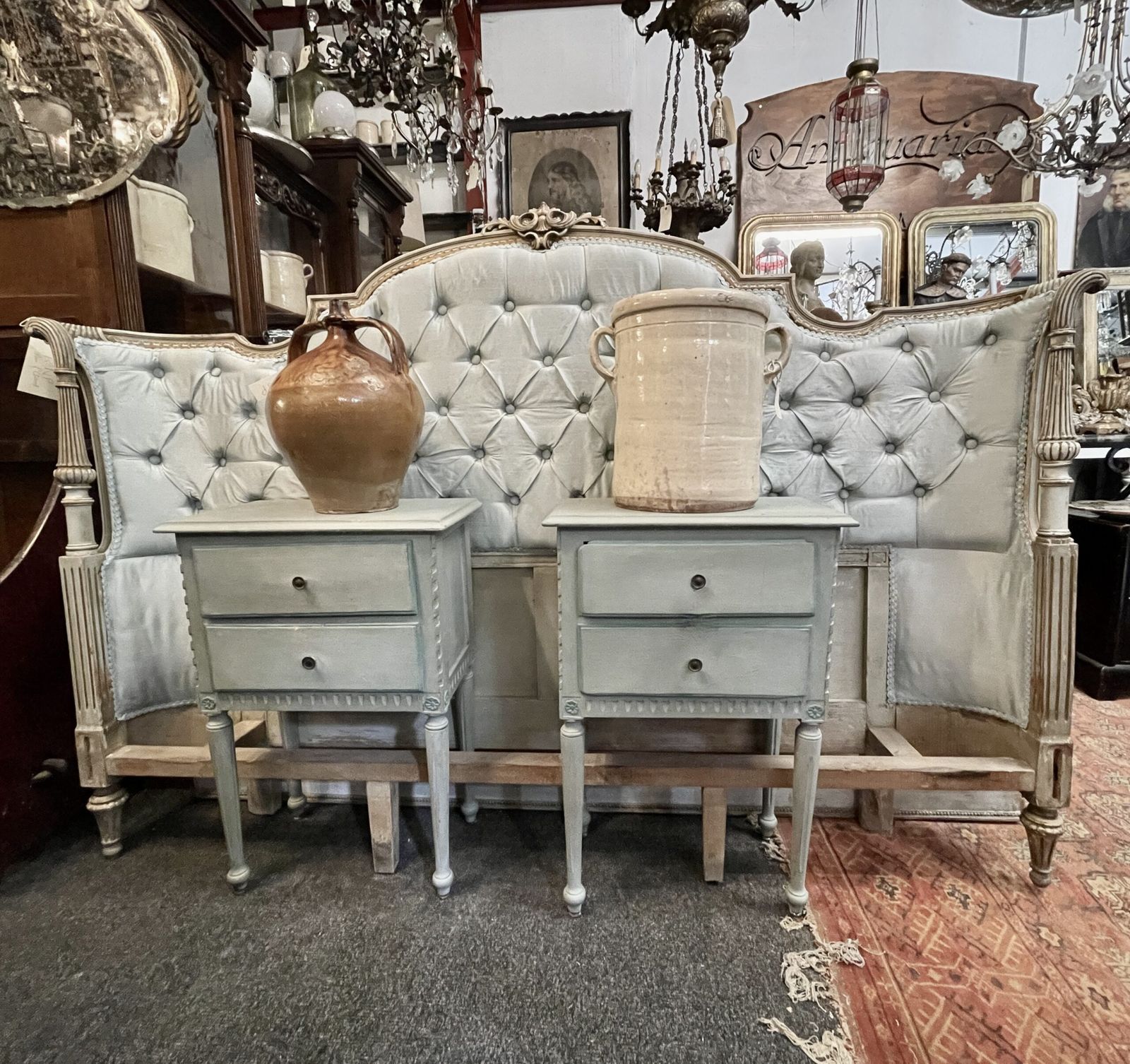 19th Century French Bed Reupholstered In Raw Silk.