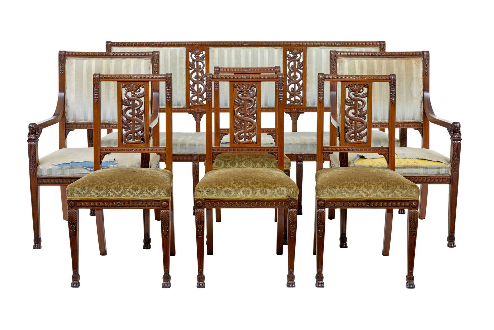 Early 20th Century 7 Piece Carved Walnut Empire Revival Suite