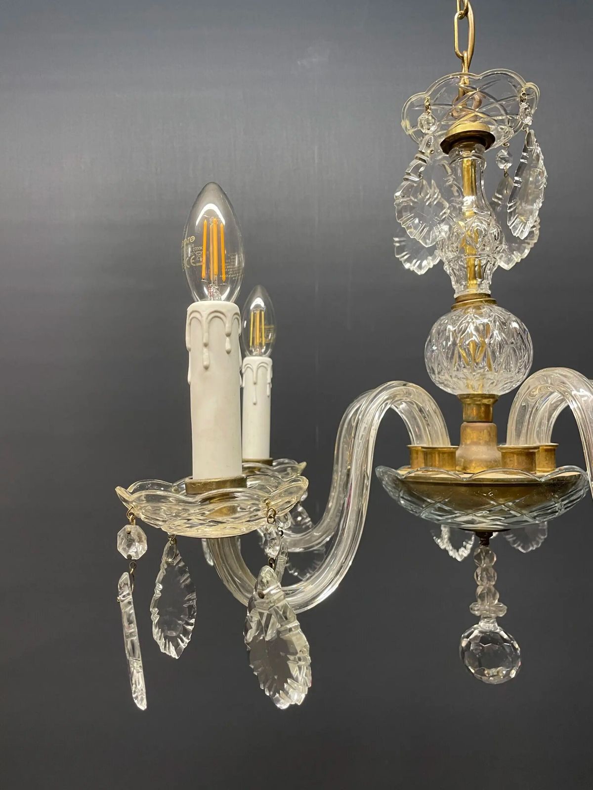 Elegant Italian Crystal Chandelier With Glass Arms And 4 Lights. photo for sale