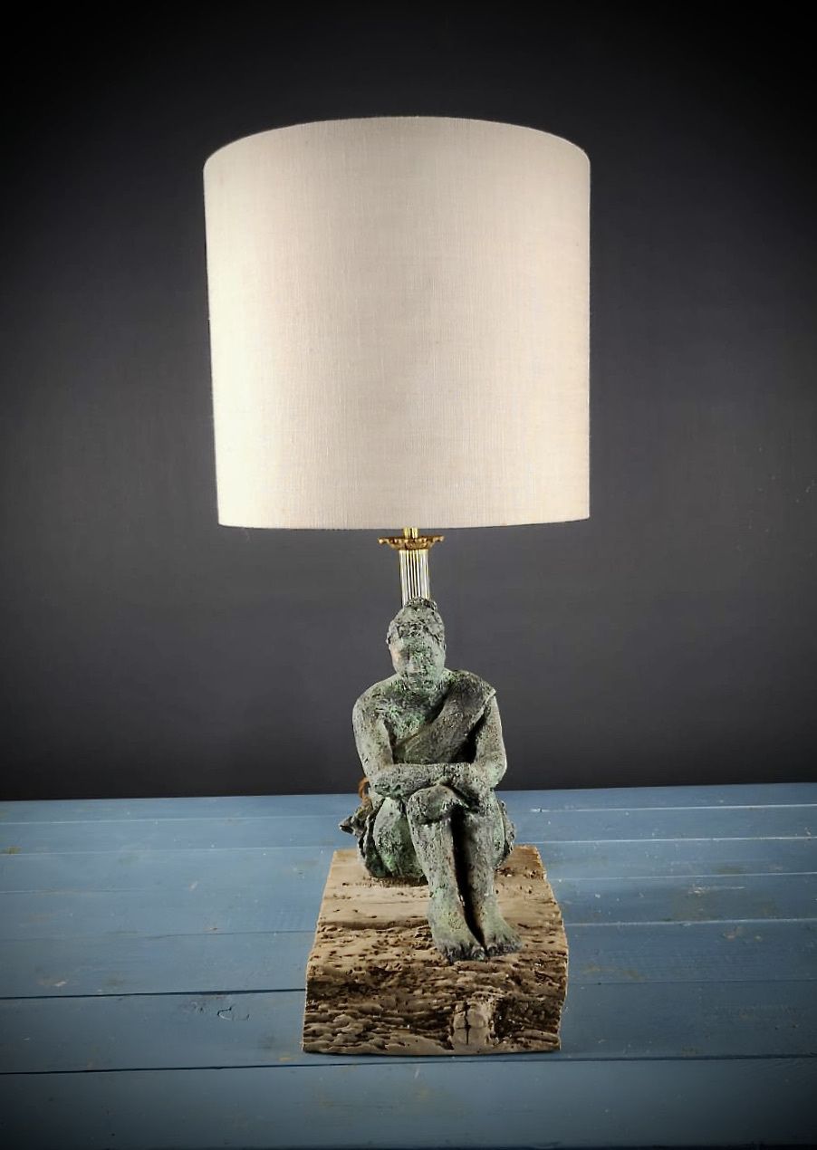 Girl Resting On Wood. Bespoke One Of A Kind Lamp, Designed By John Mangan. photo furniture