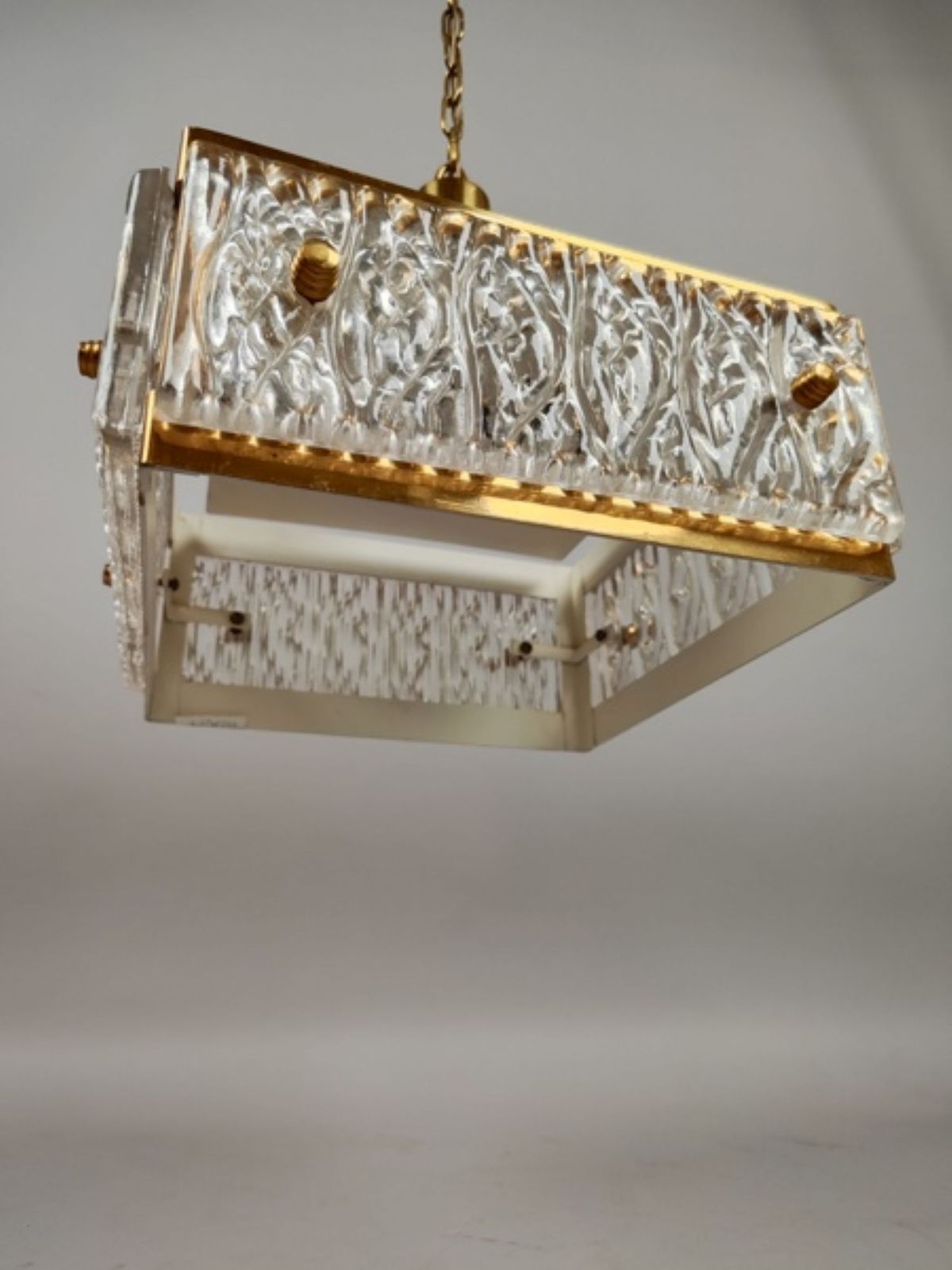 Mid Century  Chandelier By Malmö Metallvarufabrik With Pressed Orrefors Glas 1970 S photo vintage