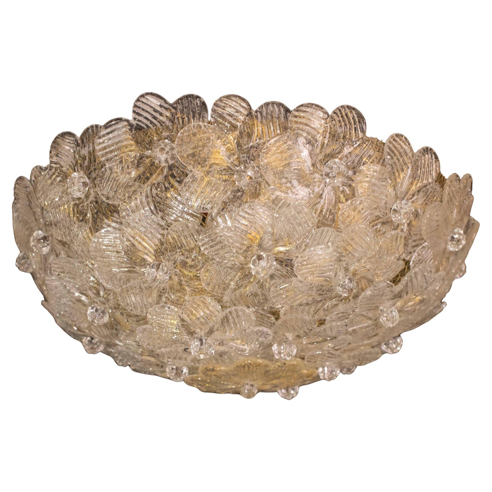 Elegant Murano Ceiling Light Gold And Trasparent Flower By Seguso For Venini