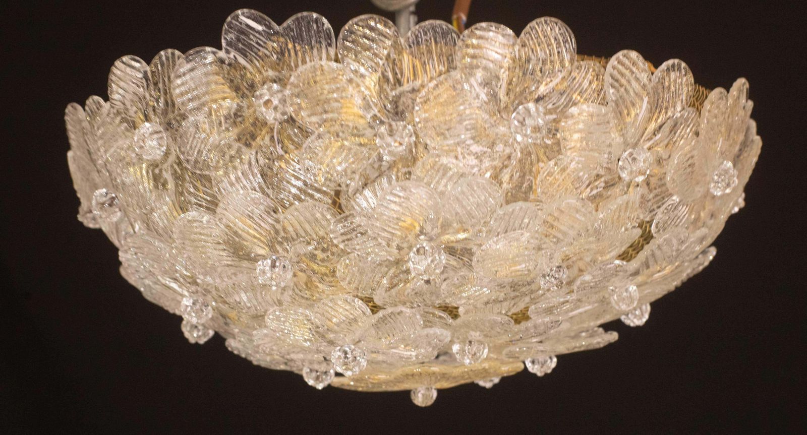 Elegant Murano Ceiling Light Gold And Trasparent Flower By Seguso For Venini photo for sale