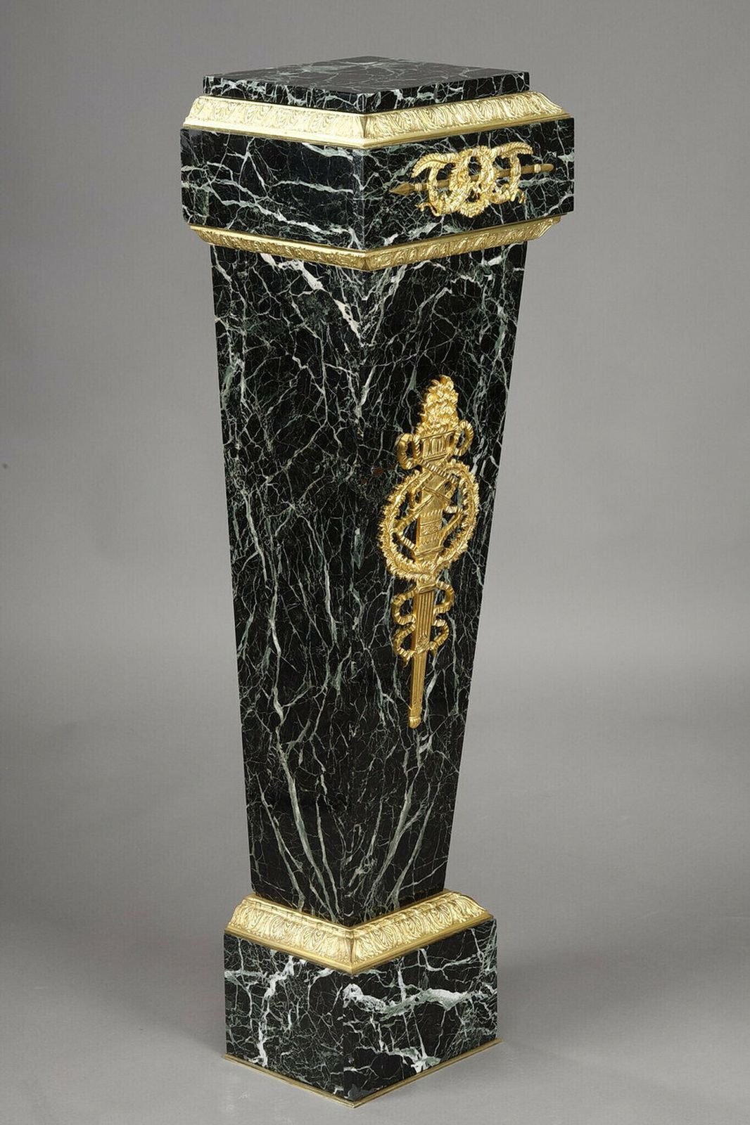Column In Green Marble Veneer And Gilt Bronze Decoration, Empire Style photo Home Decor