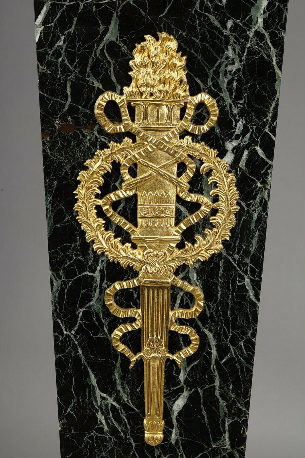 Column In Green Marble Veneer And Gilt Bronze Decoration, Empire Style photo vintage
