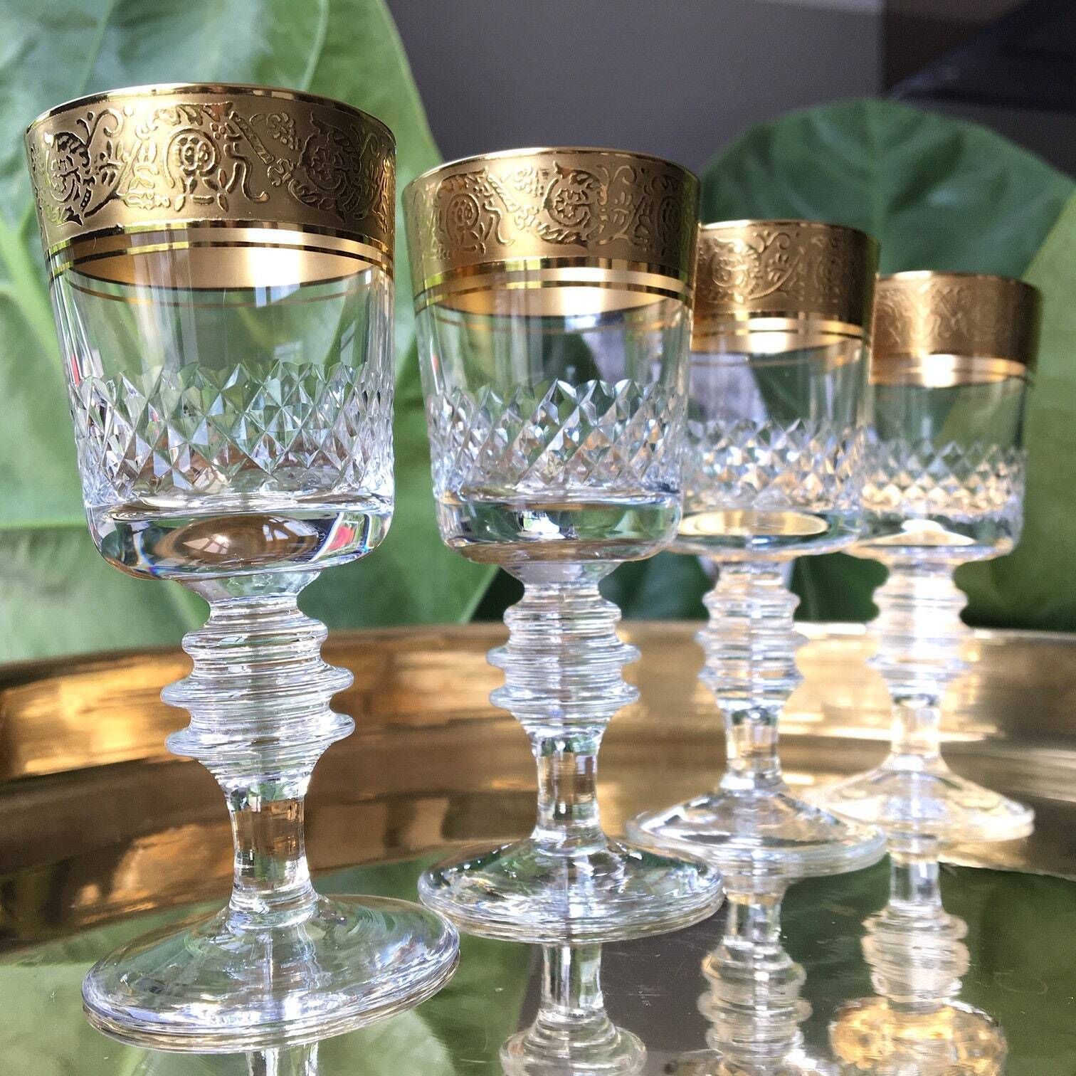 Crystal Footed Glasses | 4pcs | Cordial Glasses | 24k Gold | Theresienthal (Mintonborde)