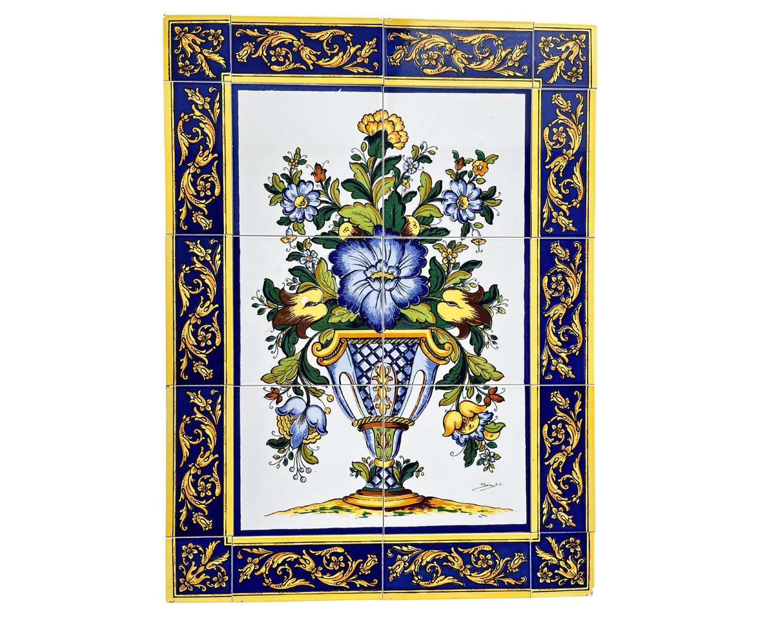 Majolica Handpainted Ceramic Tiles | Fruit Flower Decor | Kitchen Backsplash | 50s photo for sale