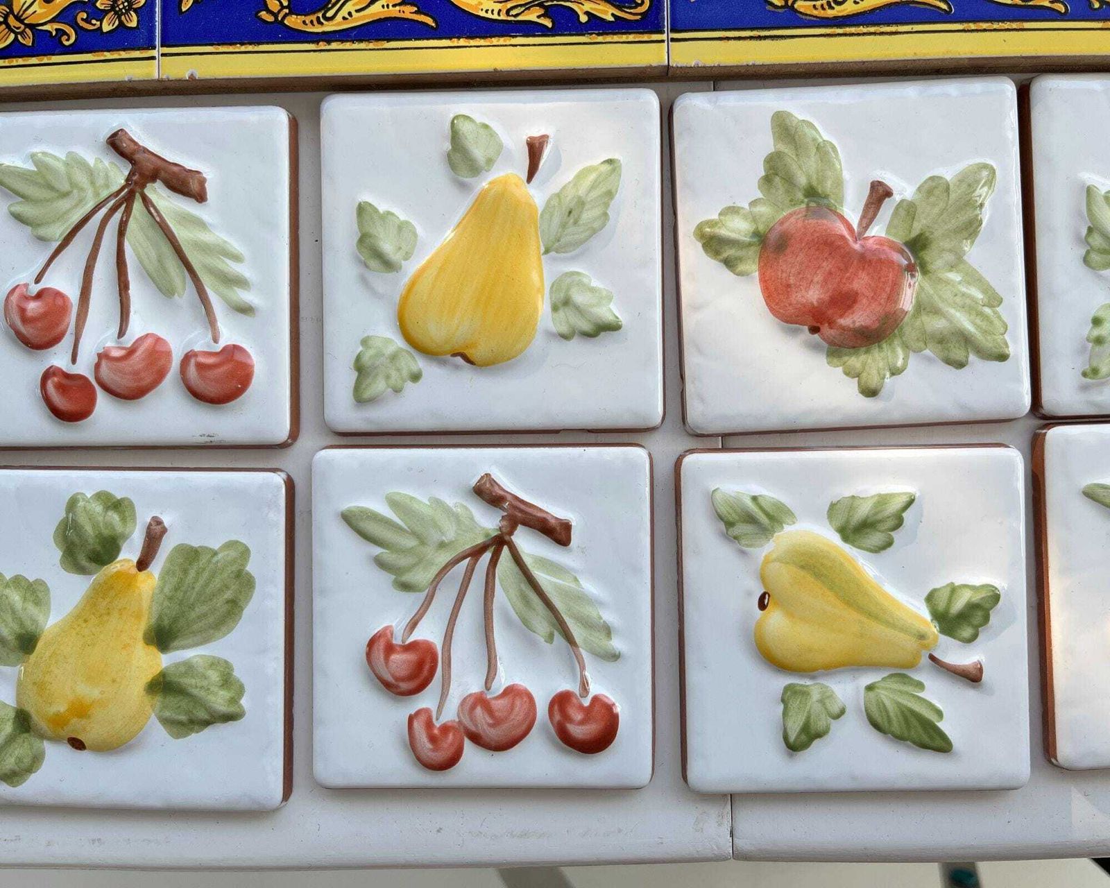 Home Fixtures Majolica Handpainted Ceramic Tiles | Fruit Flower Decor | Kitchen Backsplash | 50s photo