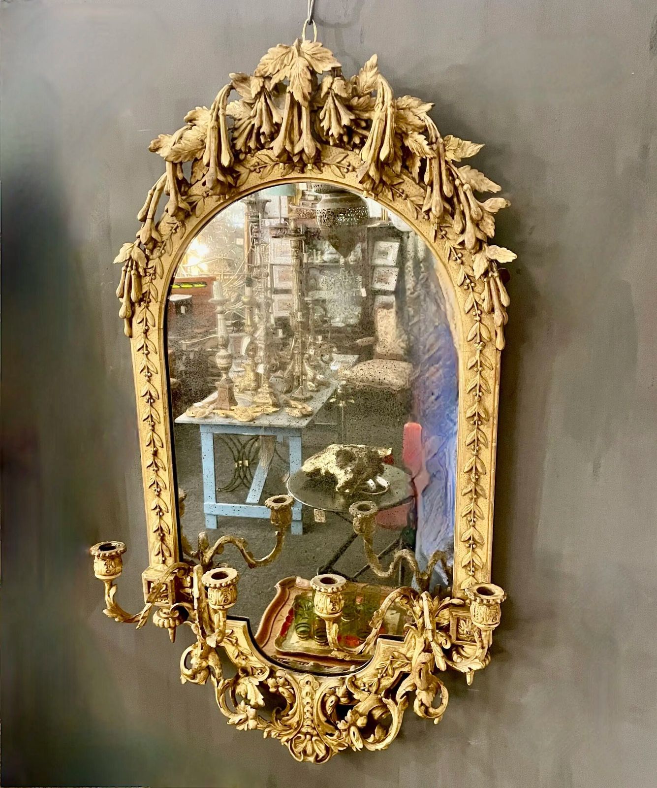 Early 19th Century Carved Wood, Water Gilded Mirror. photo 1500.0
