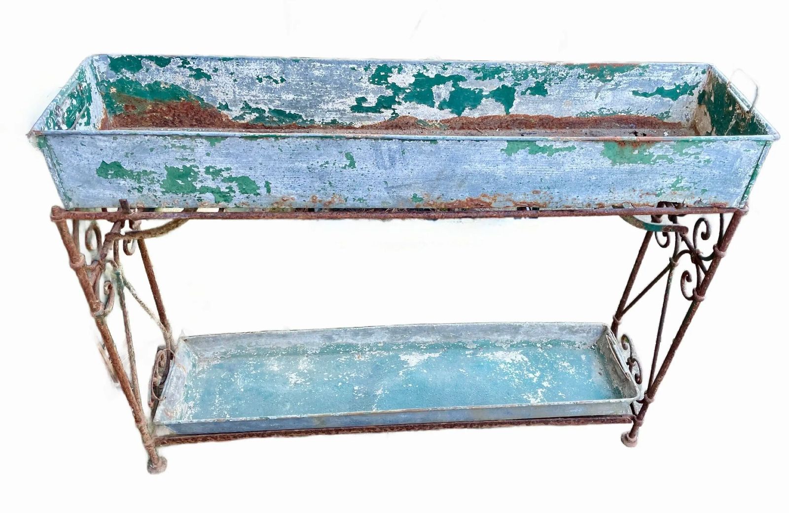 French Planter, Two Tiered, With An Ornate Stand And Two Liners (Circa 1920)