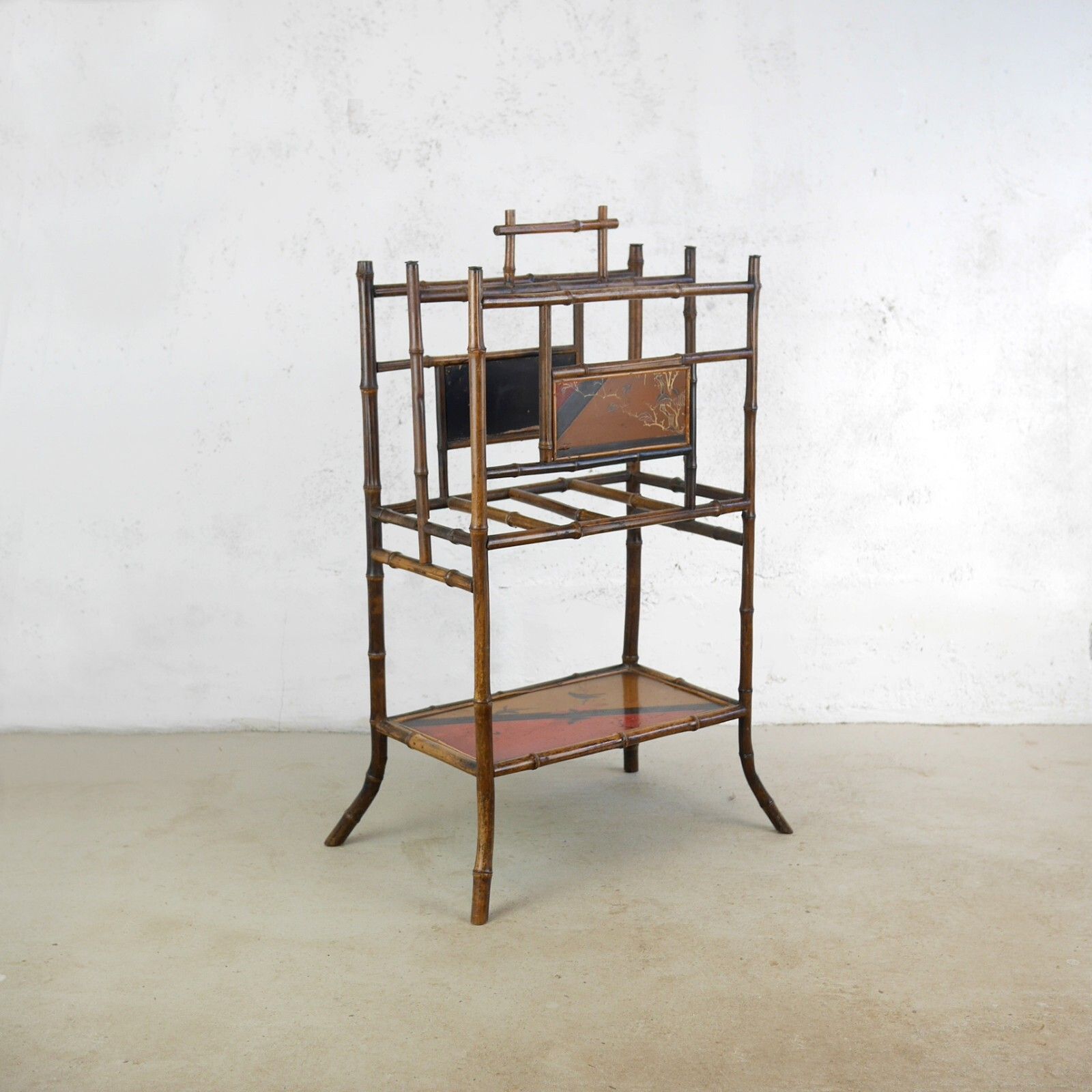 Aesthetic Movement Hand Painted Bamboo Magazine Rack Stand Antique #102827 photo Home Decor