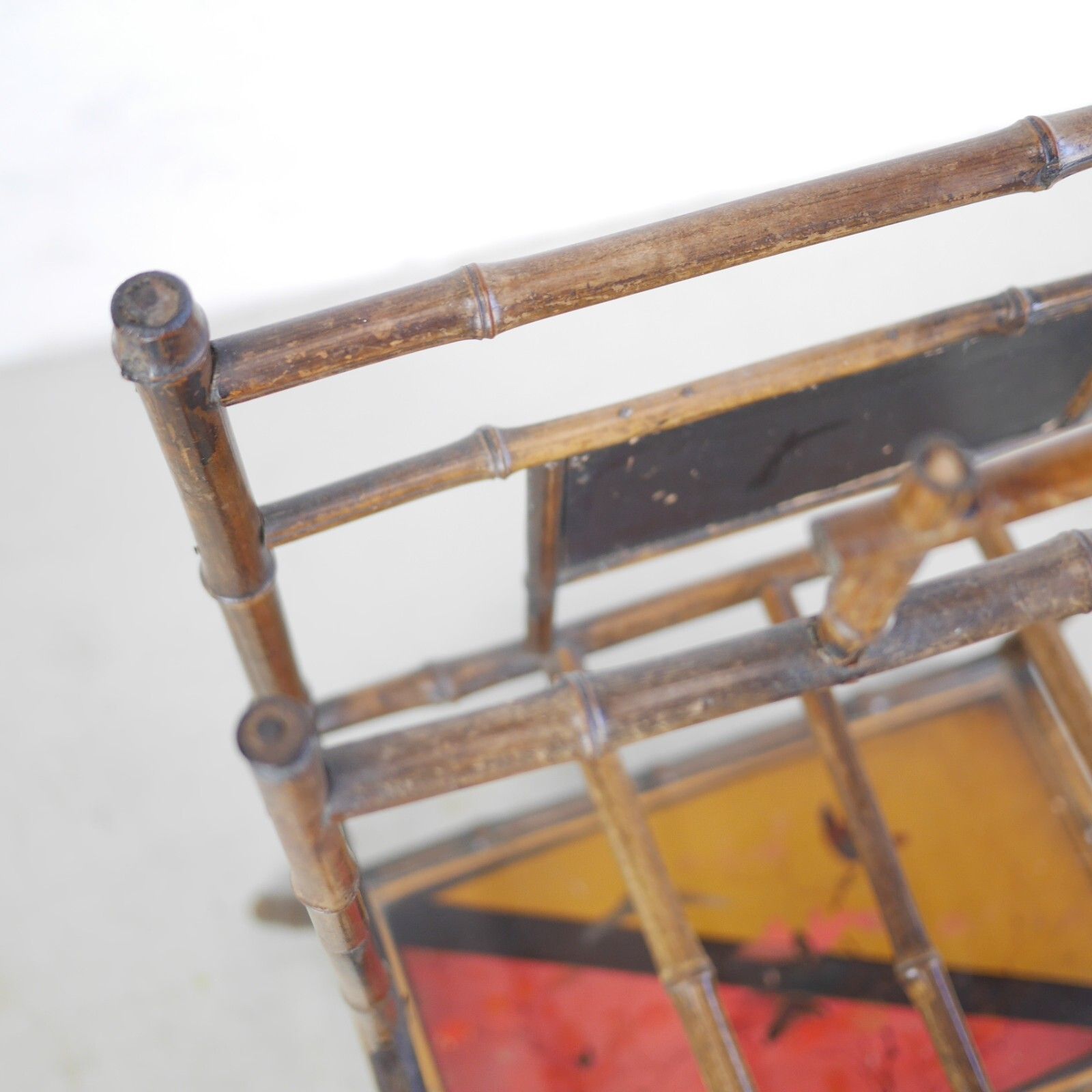 photo vinterior Aesthetic Movement Hand Painted Bamboo Magazine Rack Stand Antique #102827